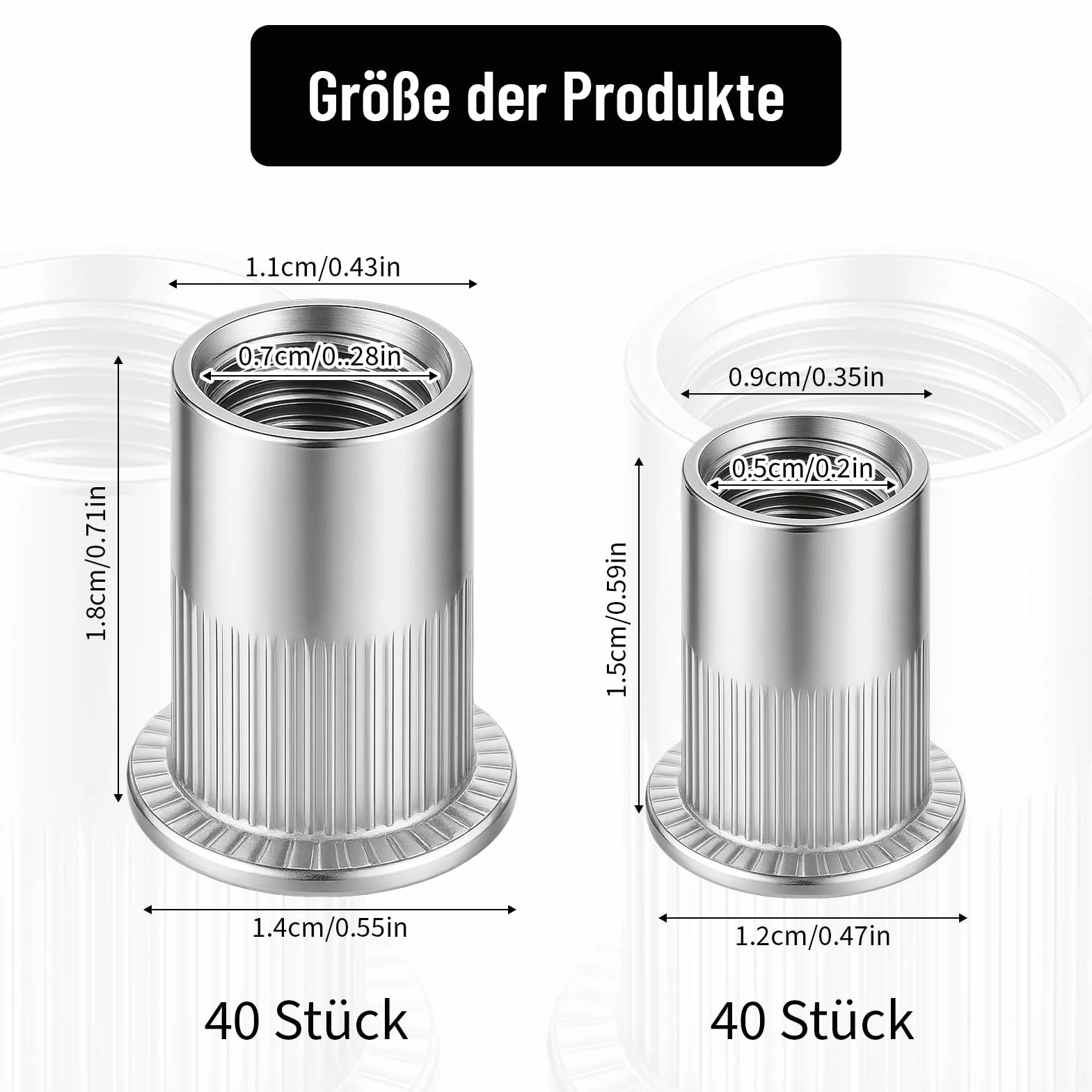 80 Pezzi Dadi Rivetti Filettati in Acciaio Inox M6 M8 Testa Piatta Svasata