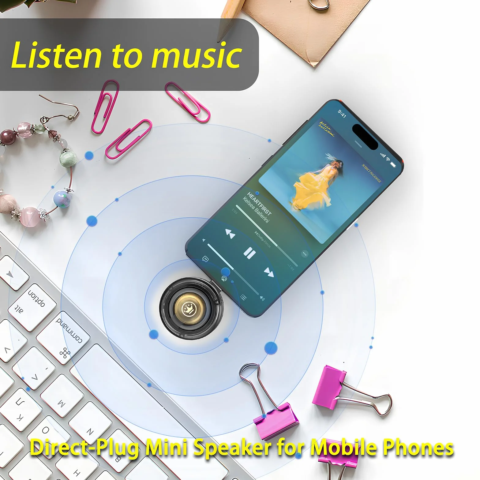 Mini Altoparlante Portatile Universale, Tipo C Plug-in Altoparlante del Telefono Cellulare, Casse Portatili Line-In Audio HD Senza Perdite Connetti Istantaneo Trasparente Nero