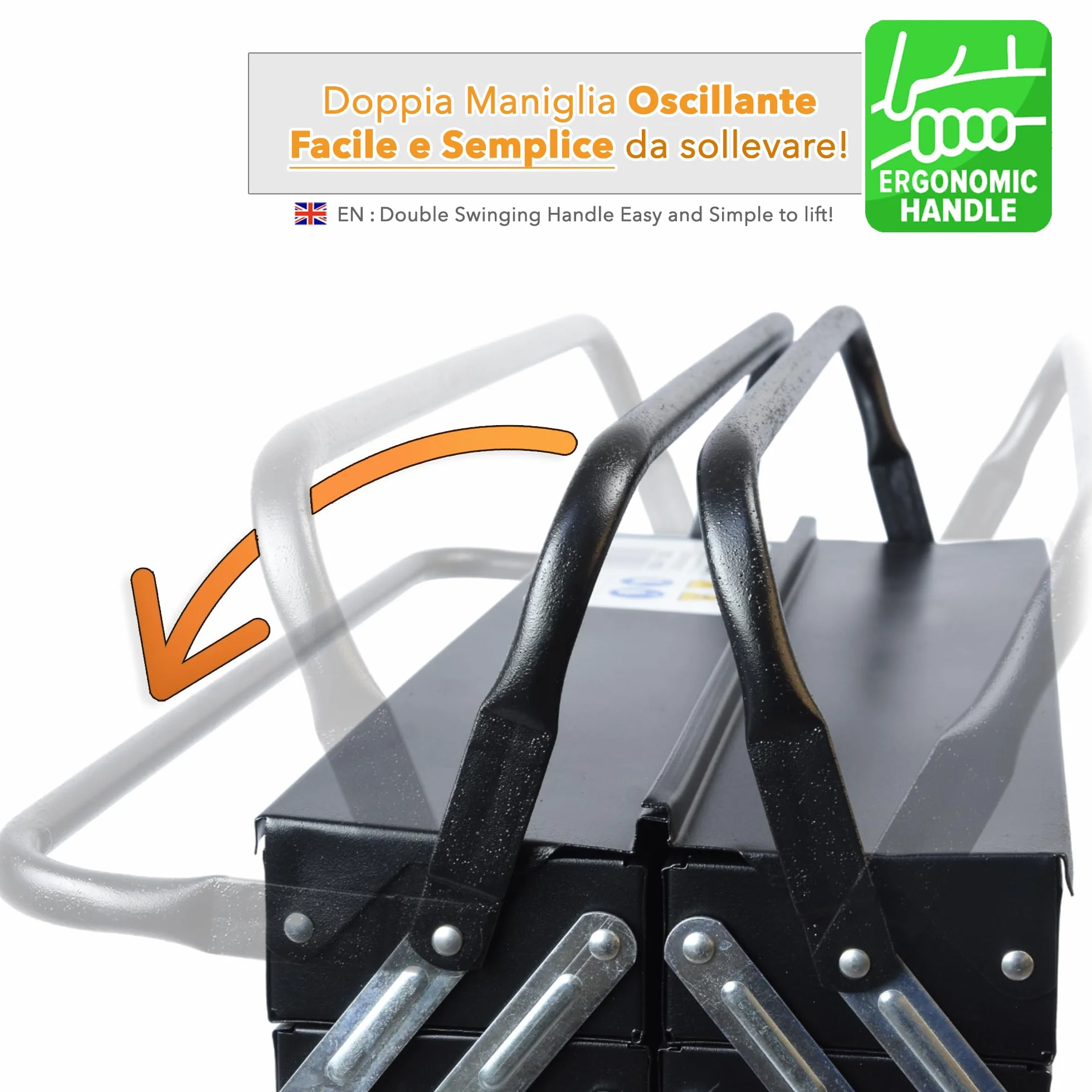 Valigetta porta attrezzi in metallo 5 scomparti acciaio nero opaco professionale 470x300x200 mm