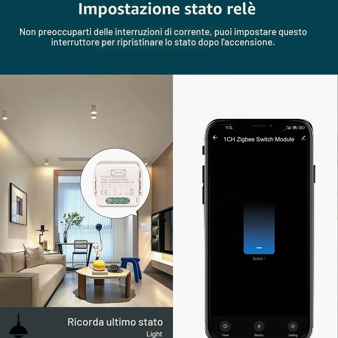 Tuya wifi interruttore della luce intelligente 1 Gang, Mini DIY switch Modulo relè 16A,Compatibile con l'app Smart Life/Tuya, (4)