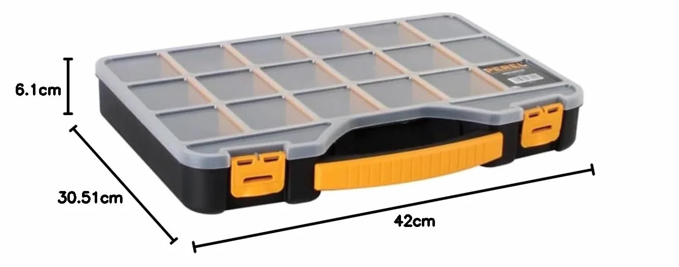 Perel Scatola assortimento in plastica 20 scomparti con 16 divisori rimovibili coperchio trasparente impilabile