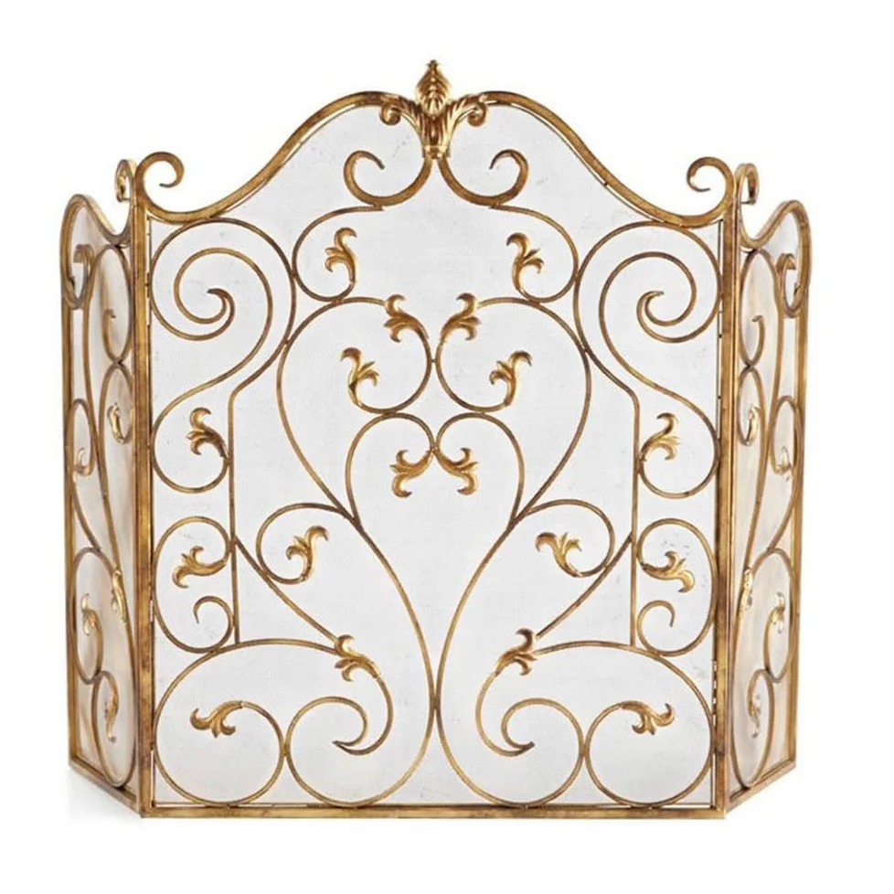 Rete parafuoco per forni Bellissimo paravento for camino dorato, parapetto ignifugo, divisorio decorativo in ferro battuto scavato(Piccolo)