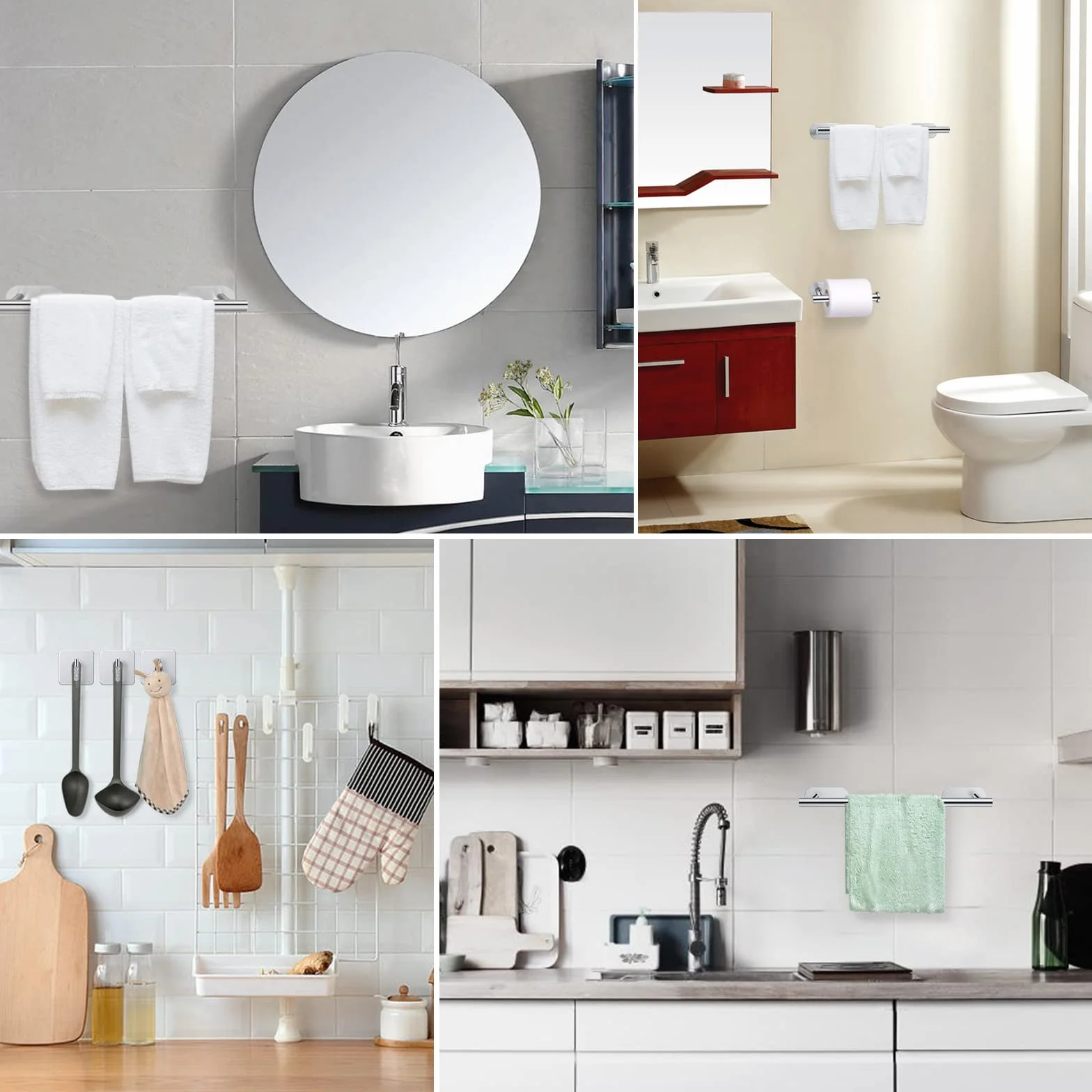 Set Porta Asciugamani 5 Pezzi Acciaio Inox 304 Bagno Cucina 40cm Grigio Spazzolato
