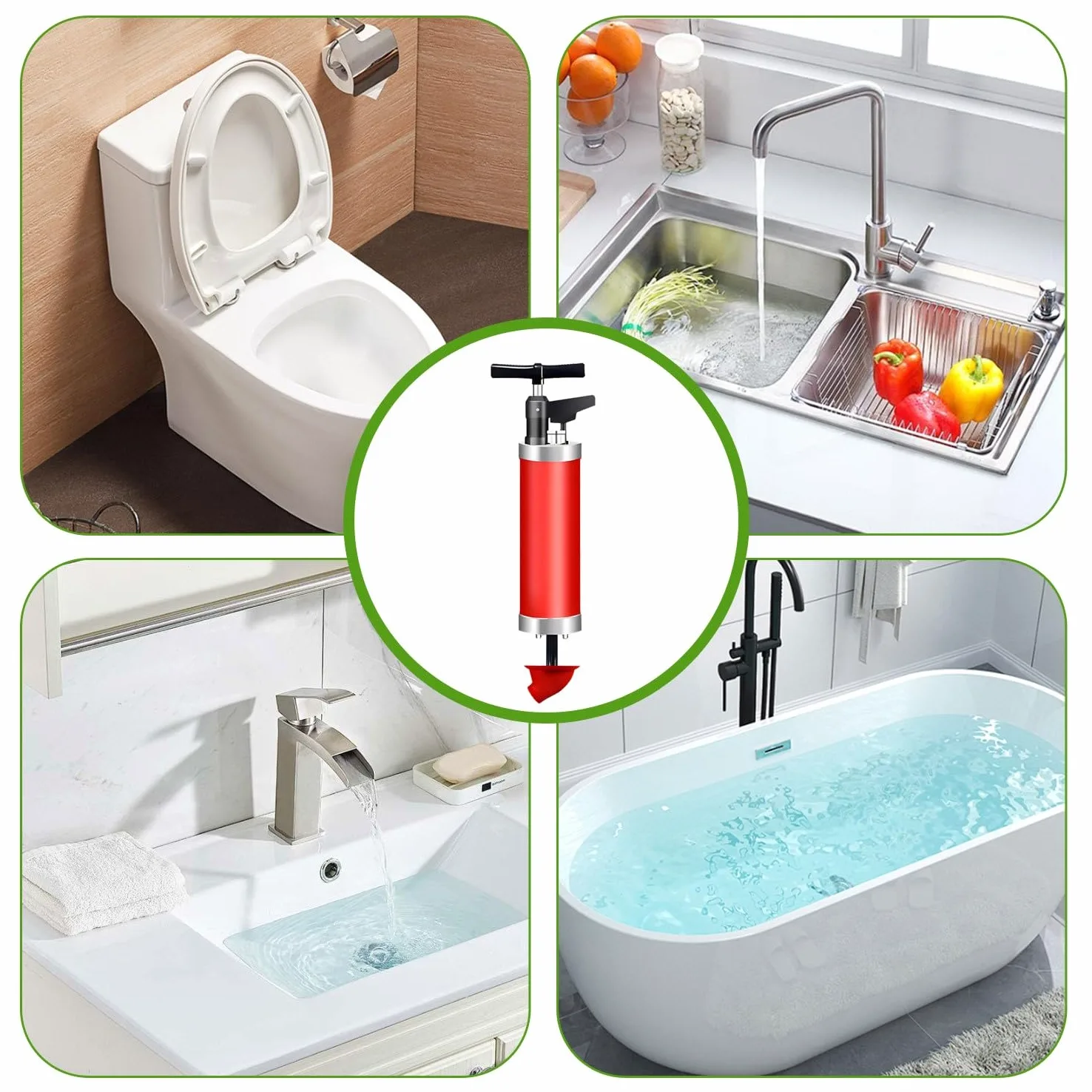 Pompa Stura scarichi a Pressione con 4 Teste di Pistone, Stantuffo per WC ad Aria Compressa con Barometro, Sturalavandino ad Aria Compressa, per WC, Lavandino, Bagno