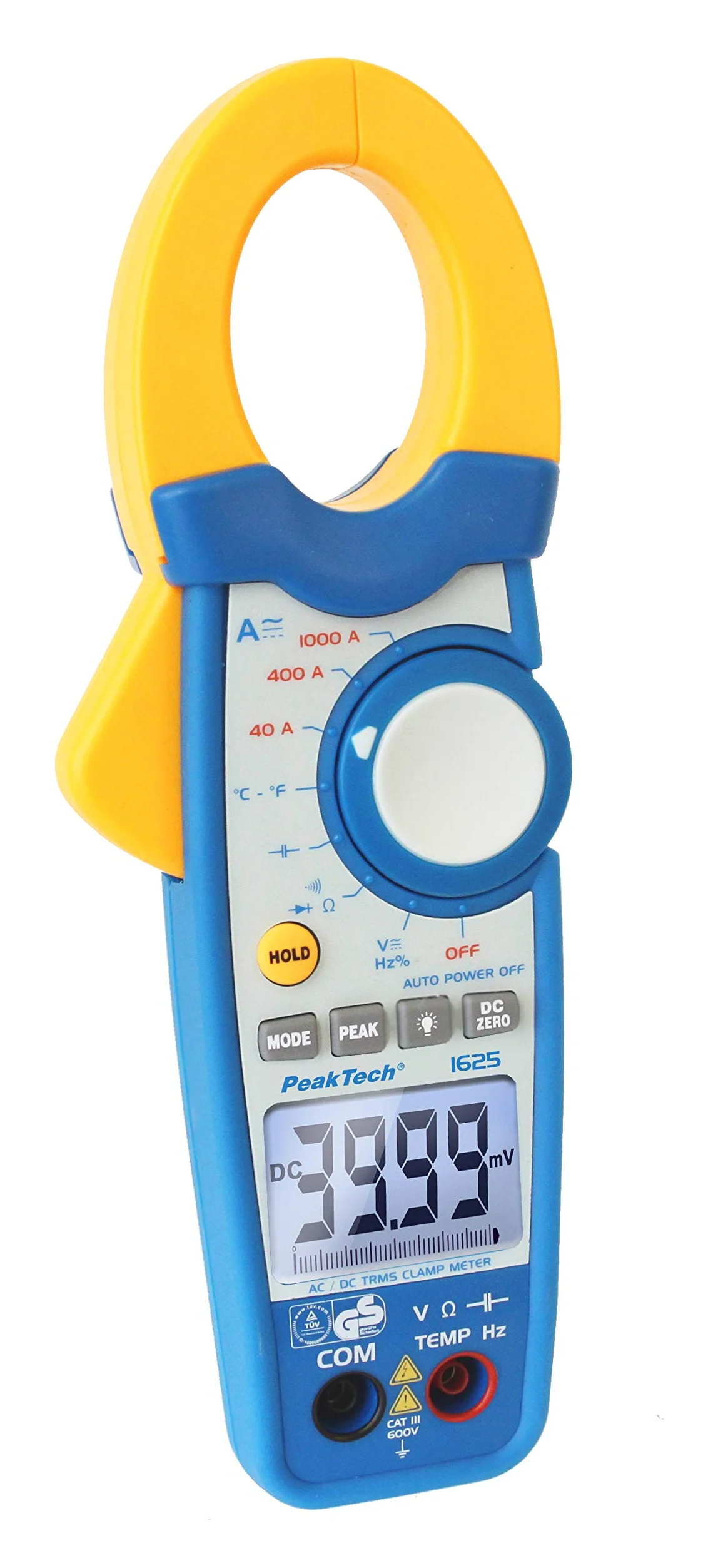 Peaktech 1625 – Pinza Ac/Dc 1000A, Multimetro Digitale, Pinze Amperometriche, Tüv/Gs, 4000 Conteggi, Voltmetro senza Contatto, Amperometro, Tester di Continuità - Max 600 V