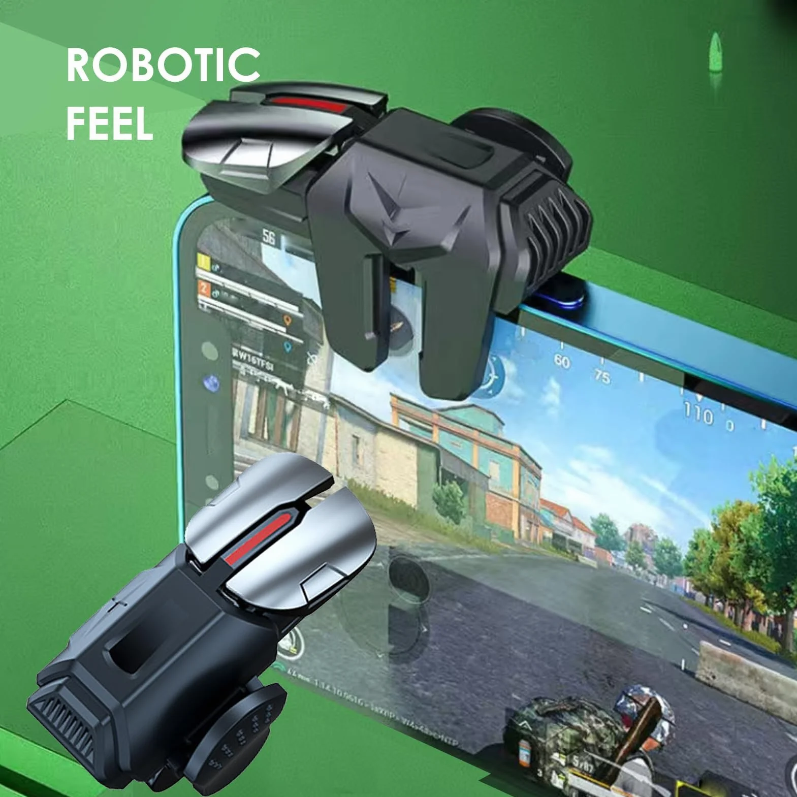 PUBG Triggers 6 Dita Joystick Controller 6 Dita Joystick Android e iPhone, Sensibilità Alta, Protezione Schermo - Compatibile con PUBG Mobile, Fortnite, Call of Duty - Nero