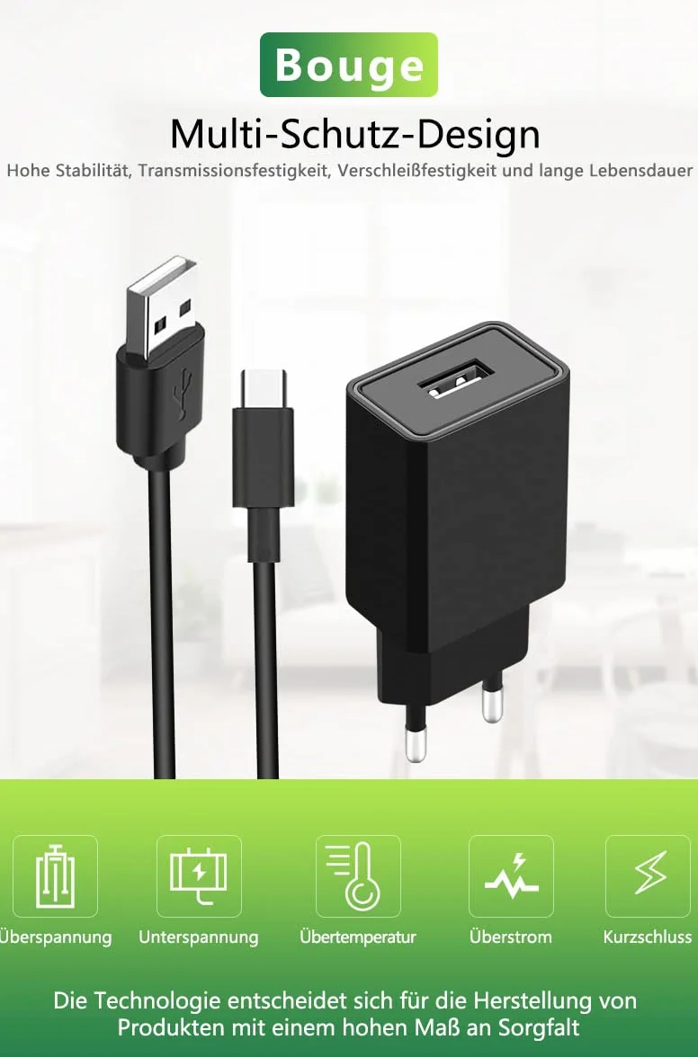 Bouge Alimentatore di rete 5 V 2 A USB C universale compatibile con iPhone, Samsung Galaxy, Huawei, LG,Blackview,e-reader,tablet bambini, giocattoli, TV box, cuffie 5 V 2 A