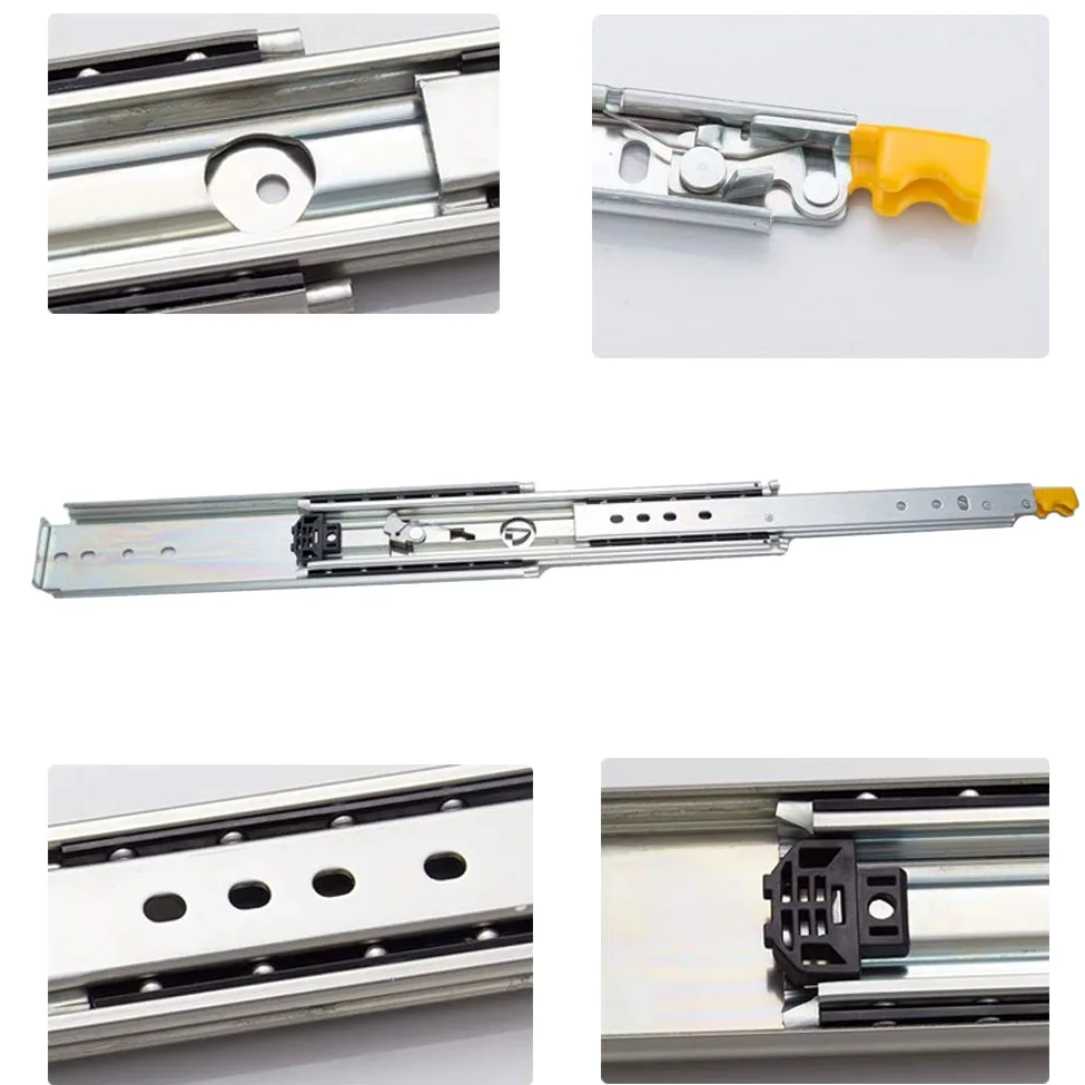 Guide per cassetti Guida per cassetti Push to Open Guide per cassetti Guide per cassetti ad Estrazione Totale Guida per carichi Pesanti 3 Pieghe Metallo capacità di carico 220 Kg/Argento/800