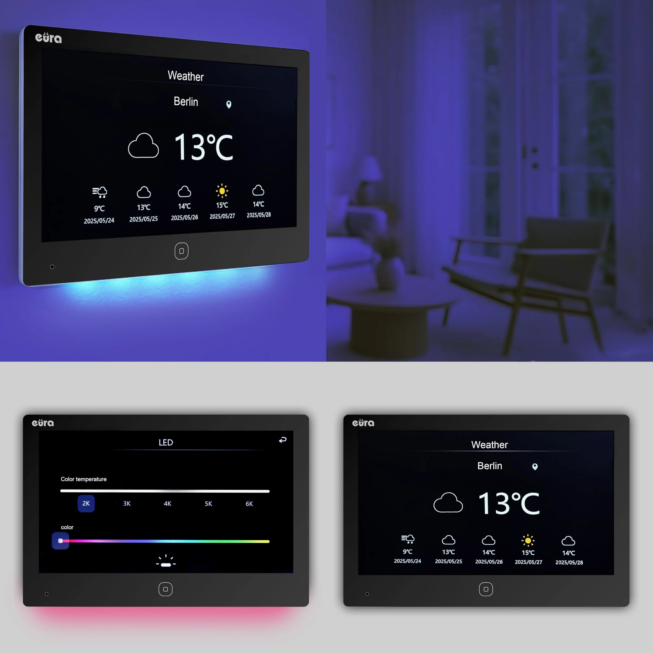 Eura VDP-45A3-2TY VDP-49A3-2TY TUYA Videocitofono WiFi, AHD, RFID, monitor a colori da 7 pollici, doppio filo, nero