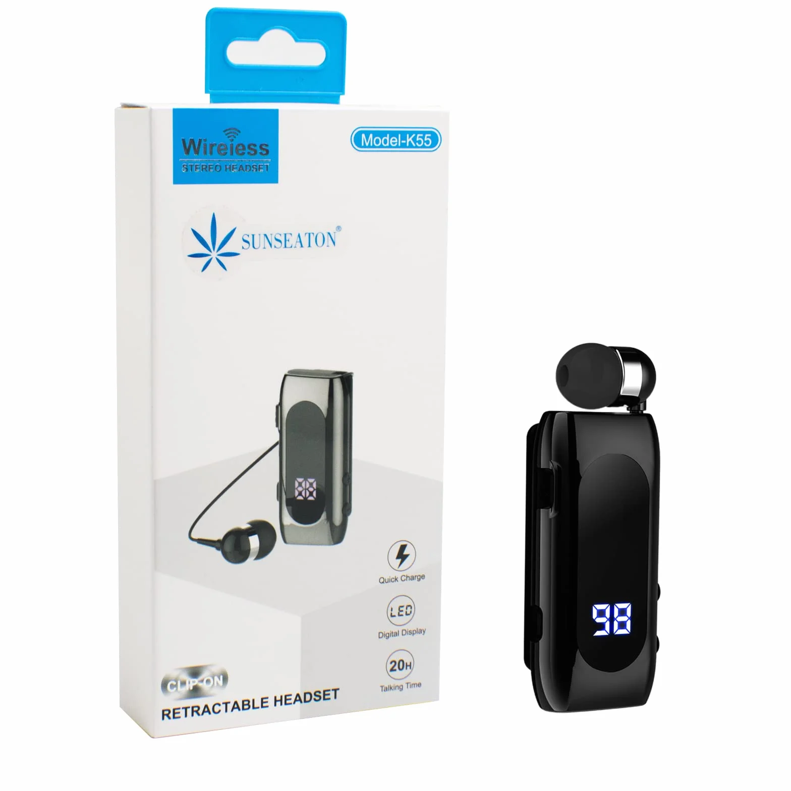 Auricolare Bluetooth Business con Filo Retrattile, Auricolar Senza Fili con Microfono, Bluetooth V5.2, Vivavoce, Compatibile per Universale Smartphone (Nero)