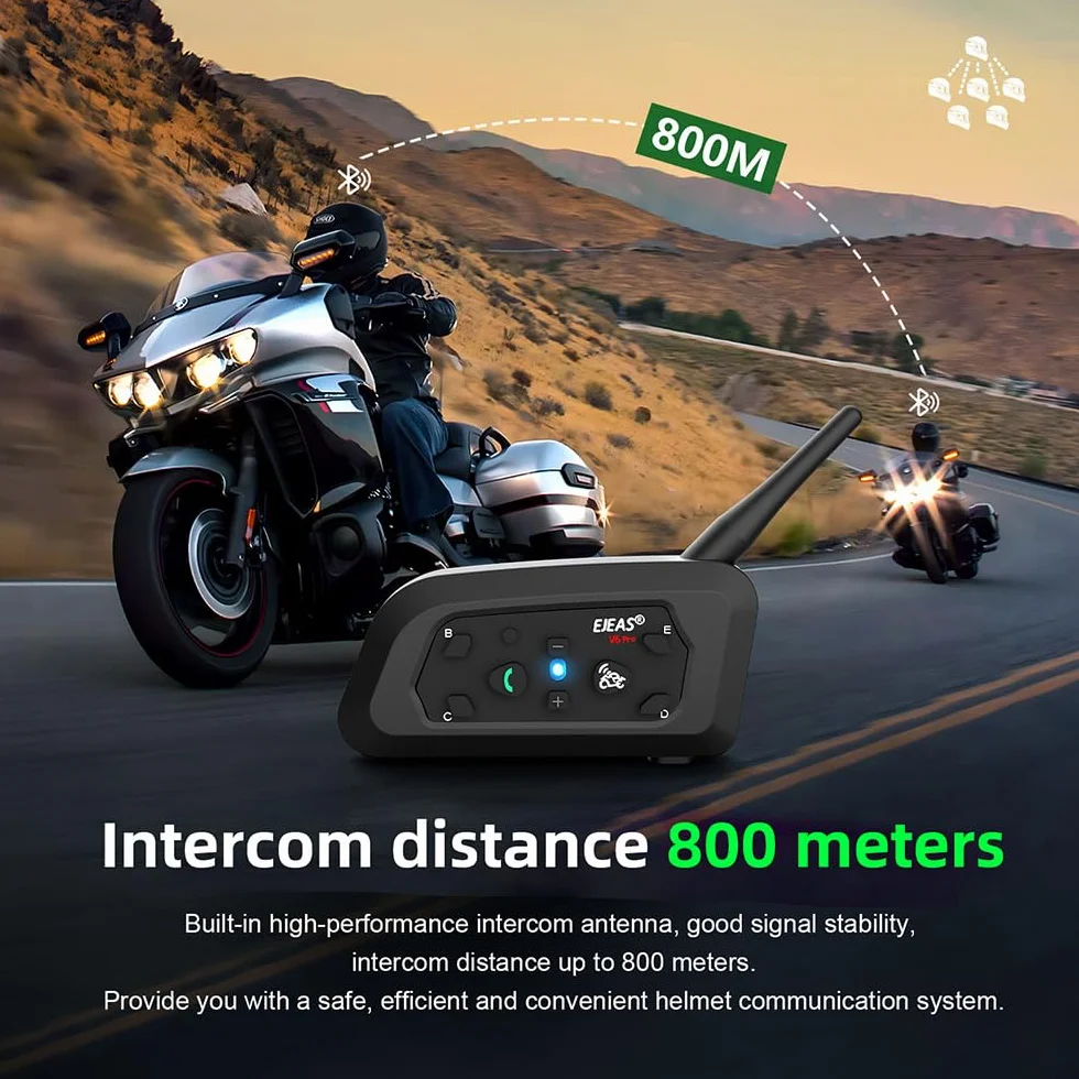 EJEAS V6 Pro 1200M BT citofono del motociclo di Bluetooth citofono del casco della motocicletta Headset con controllo del rumore avanzata per un massimo di 6 piloti sci e l'equitazione (2 Pezzo)