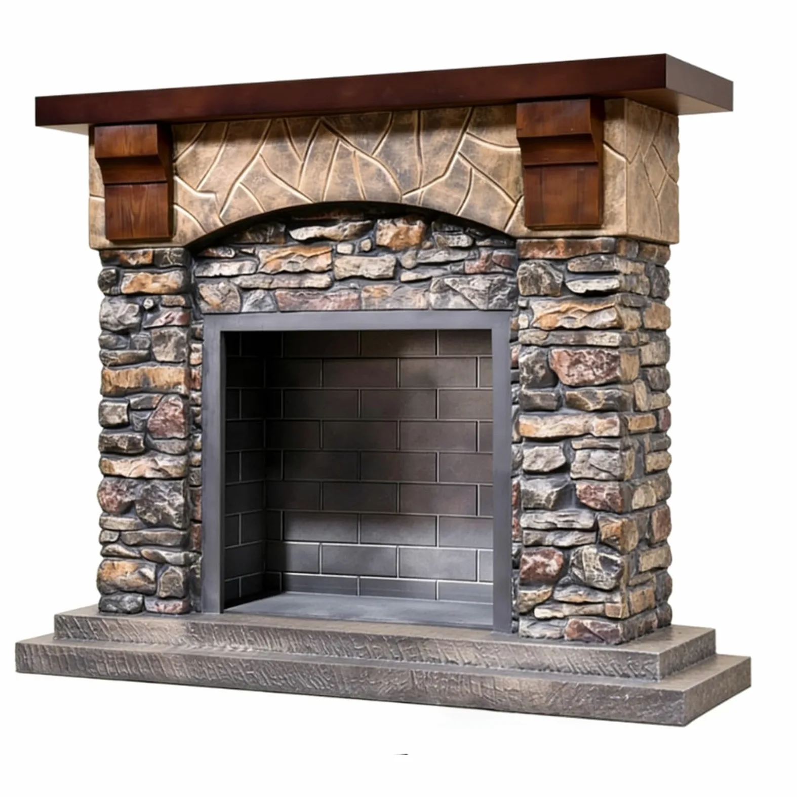 Al coperto Camino in finta pietra con mensola freestanding rustico
