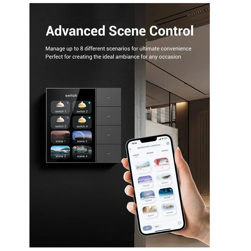 Tuya Zigbee 3.5 Pollice Smart Wall Switch Touch Screen 4 Gruppi Interruttore Sensore Radar Scena 8 Vie Interruttore Dimming Casa Intelligente C