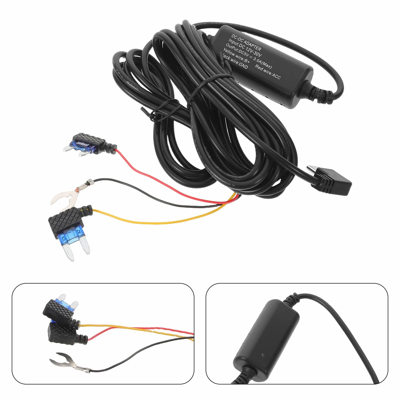 Kit Cablaggio per Dashcam Usb-c a 3 Core, Cavo di Alimentazione Acc per Auto Controllo Automatico, Compatibile Telecamera da Cruscotto, Alimentazione Stabile per Uso in Viaggio