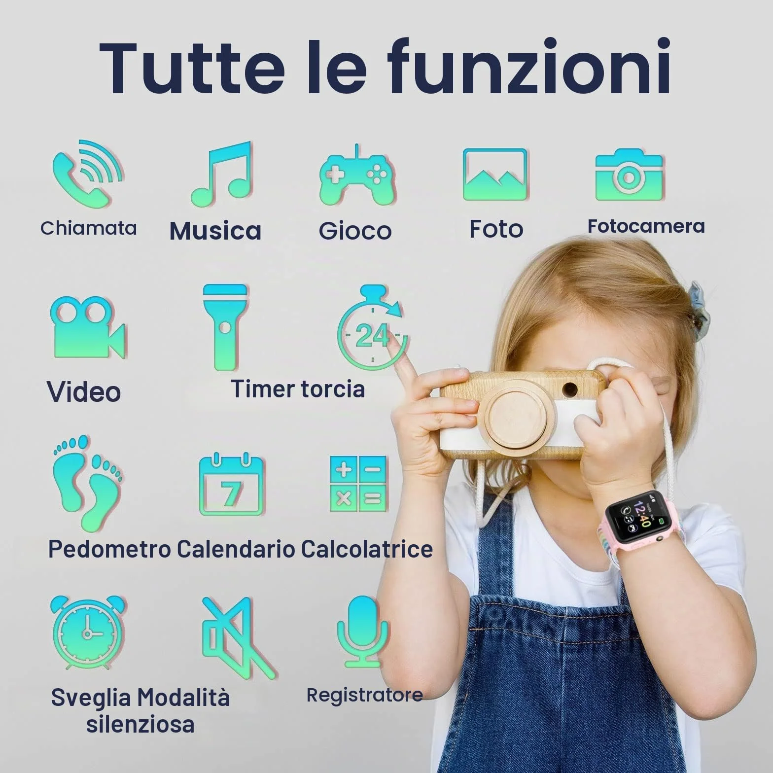 PTHTECHUS Smartwatch per Bambini, Telefono Smartwatch con Lettore Musicale per Ragazzi e Ragazze Giochi SOS Contapassi Touchscreen Fotocamera Orologio per Bambino 4-12 Anni Regalo