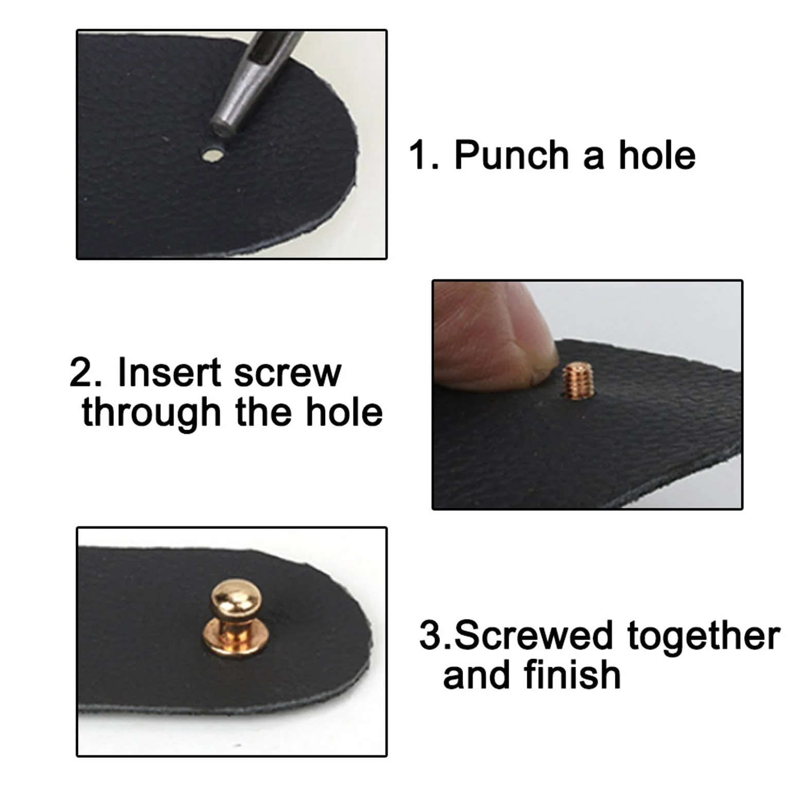 Borchie Dorate Solide a Testa Tonda 6mm in Lega di Zinco - Kit Rivetti Fai da Te per Cintura, Cinghia, Borsa