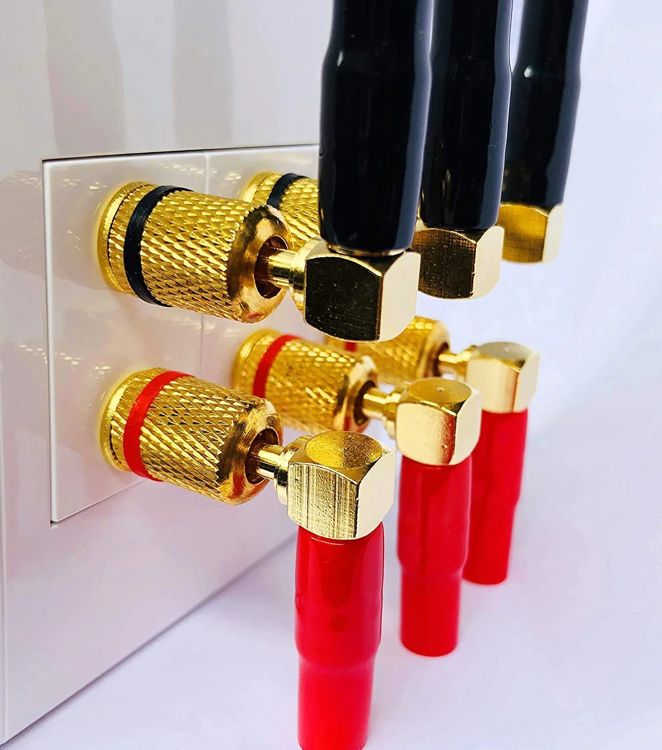 RUNCCI-YUN 10Pcs 90 gradi Banana spine,connettori a banana a forma di L, 24 K placcato oro 4 mm connettore altoparlante per cavo altoparlante, ricevitori audio/video, amplificatori (rosso e nero)