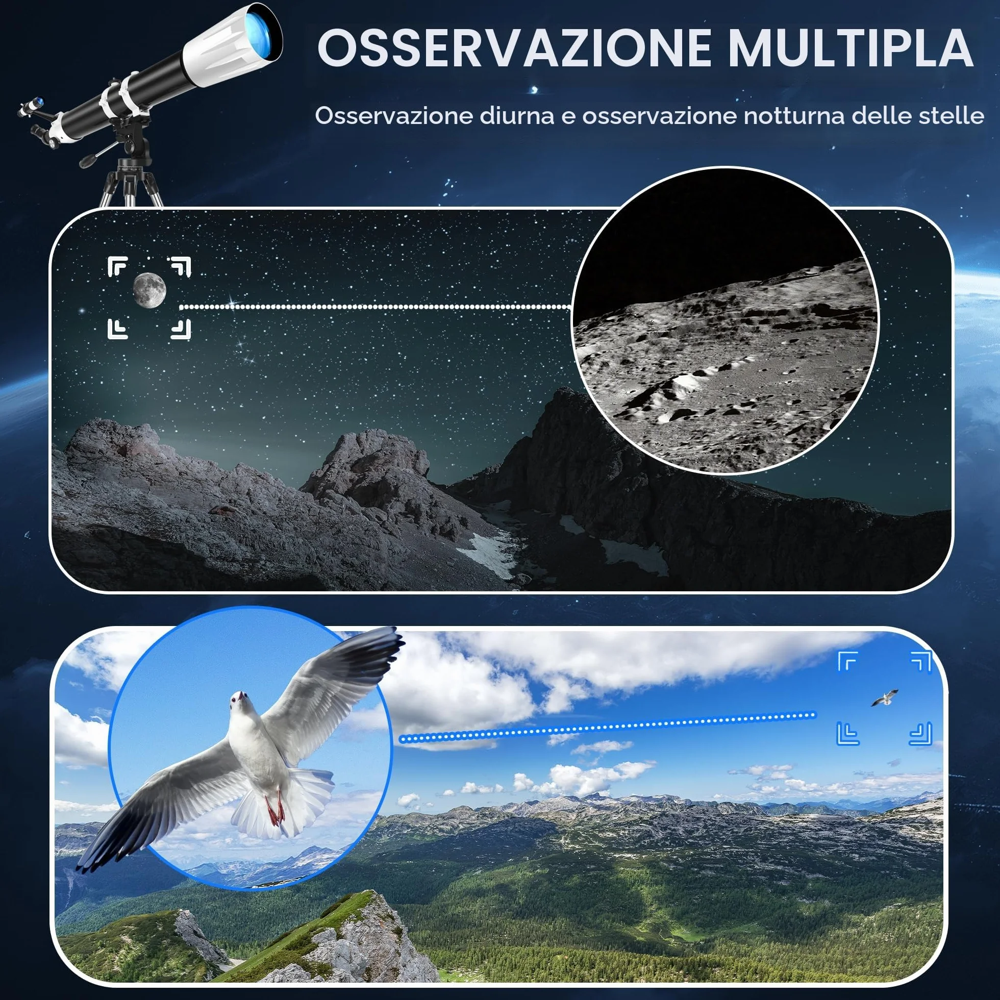 Telescopio Astronomico, 90 mm Apertura 900mm Rifrattore Telescopio Astronomico Professionale per Adulti e Principianti - con Borsa, Treppiede, Adattatore per Telefono