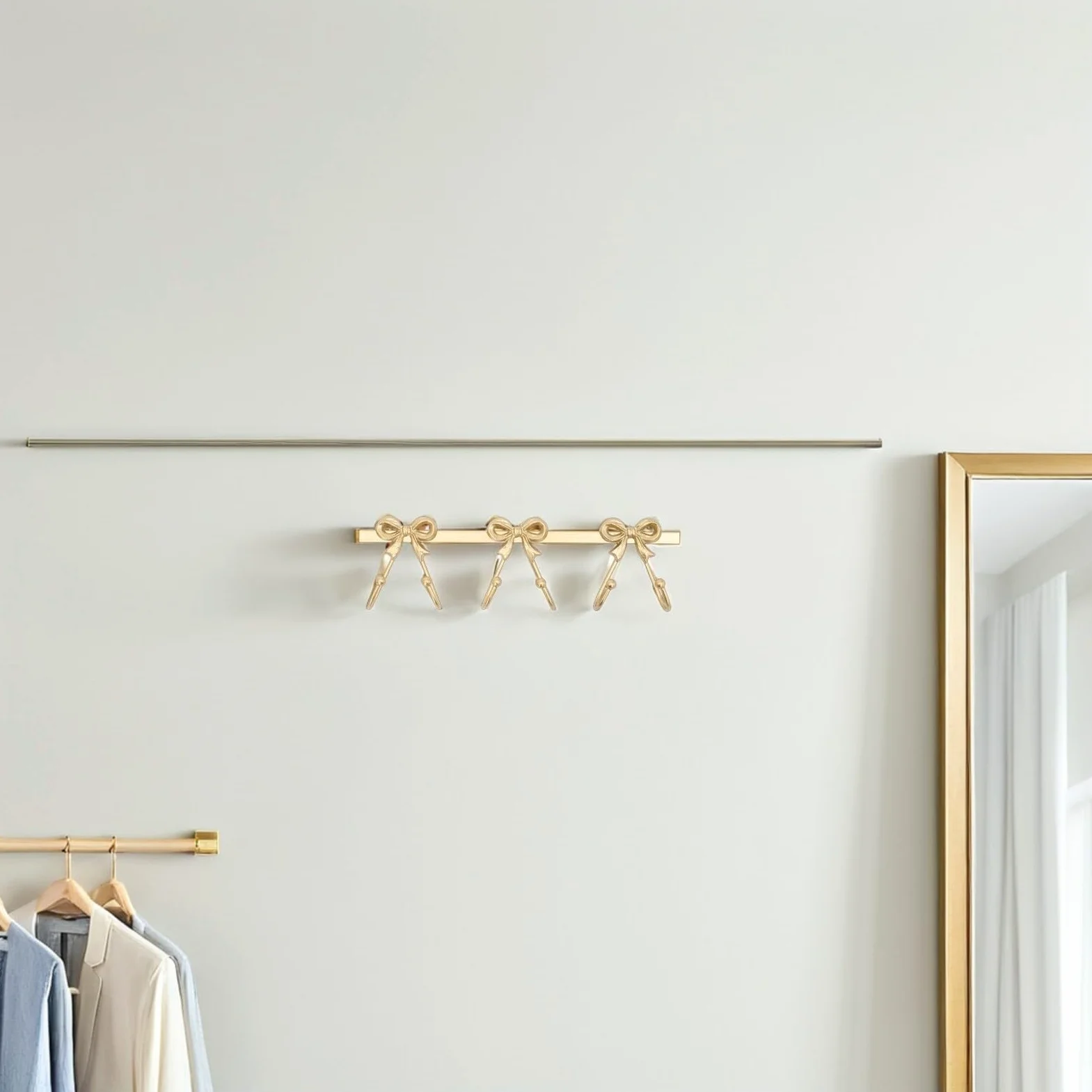 Gancio da Parete in Metallo Dorato Fiocco Organizer Multifunzionale per Asciugamani Cappotti Borse e Chiavi Portabiti Decorativo per Bagno e Ingresso Stile Rustico Elegante