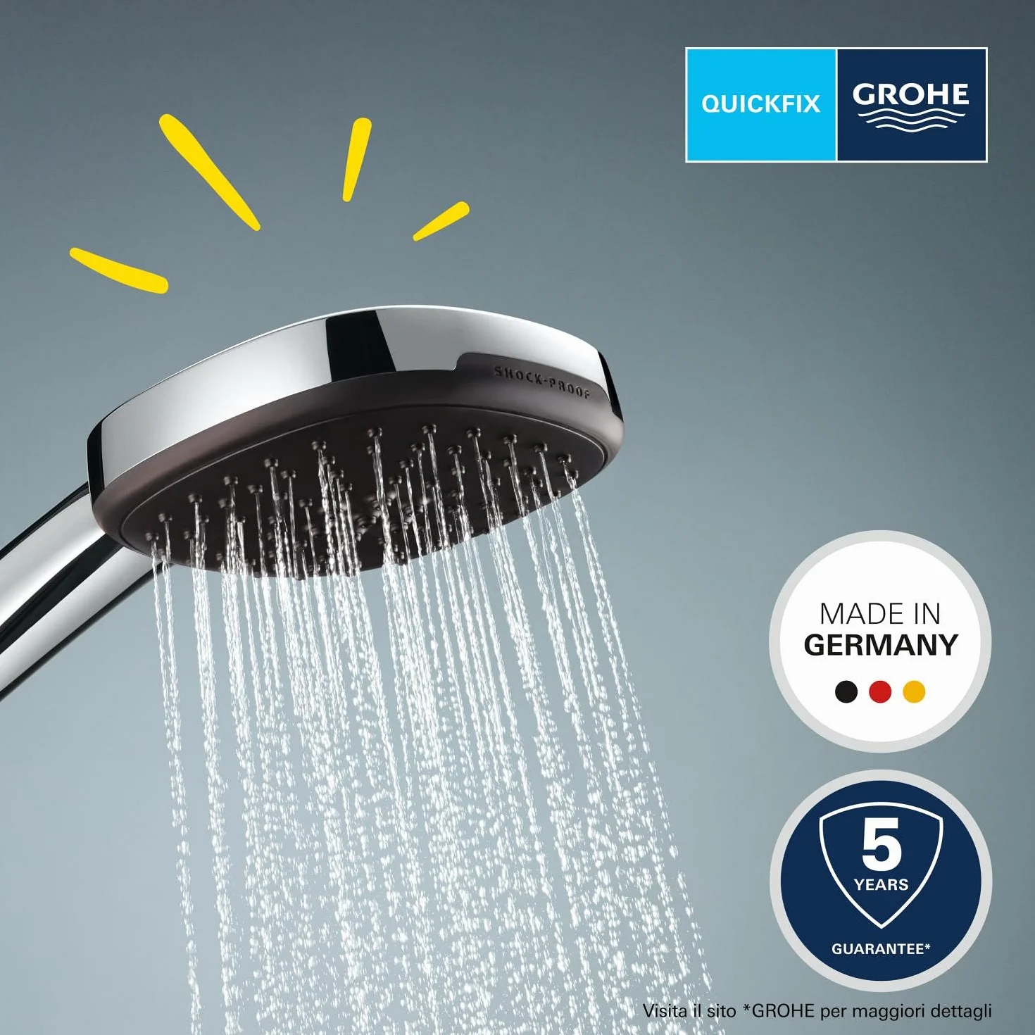 GROHE Vitalio Comfort 110 Manopola Doccino Doccia (2 getti Rain e Jet, 110 mm, DreamSpray, SpeedClean anticalcare), Cromo, 2639710E
