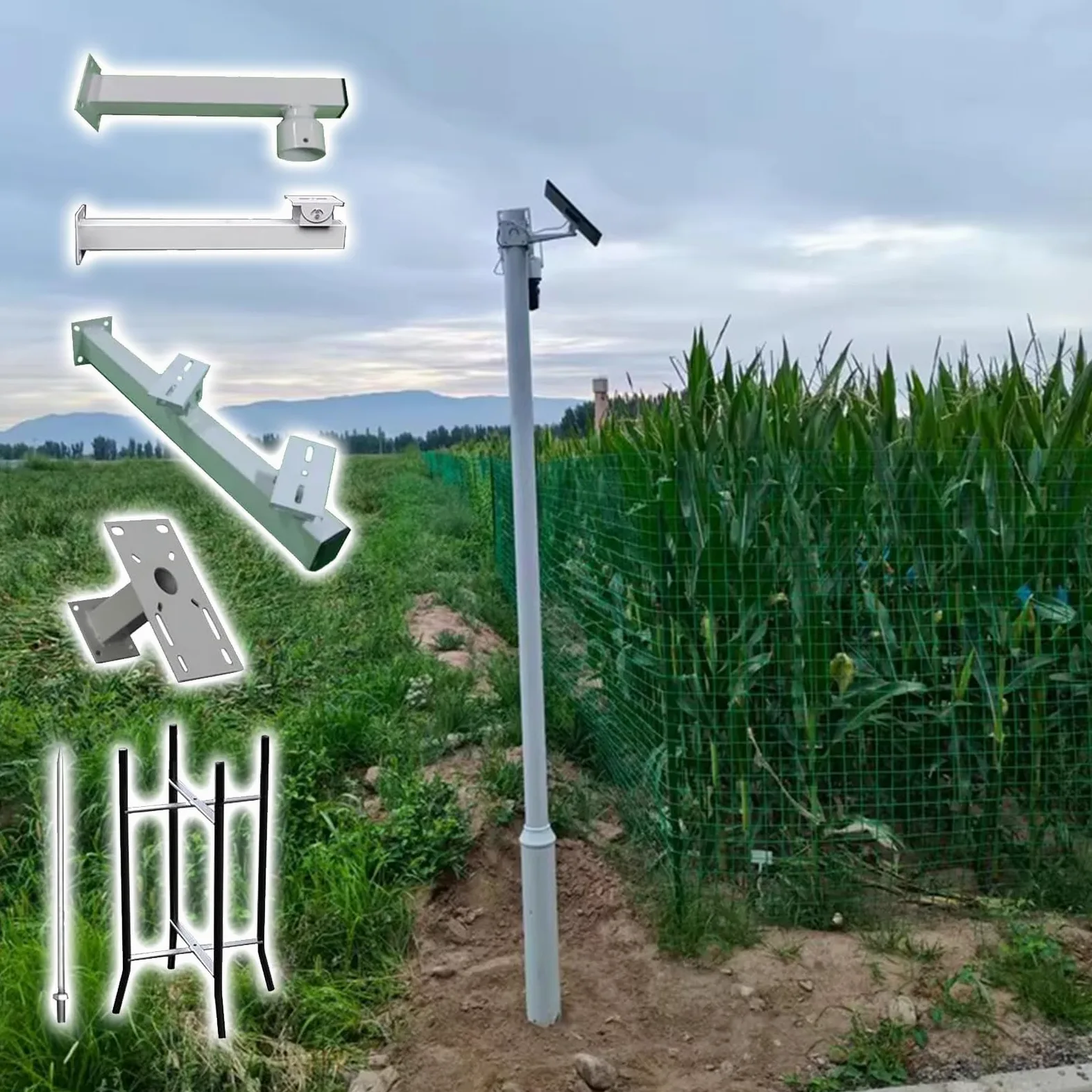 Palo per Telecamera di Sicurezza Palo per Telecamera di Sicurezza da Esterno con Montaggio a Terra, palo di Sicurezza Universale con 4 Bracci di Montaggio(2m (78.7in))
