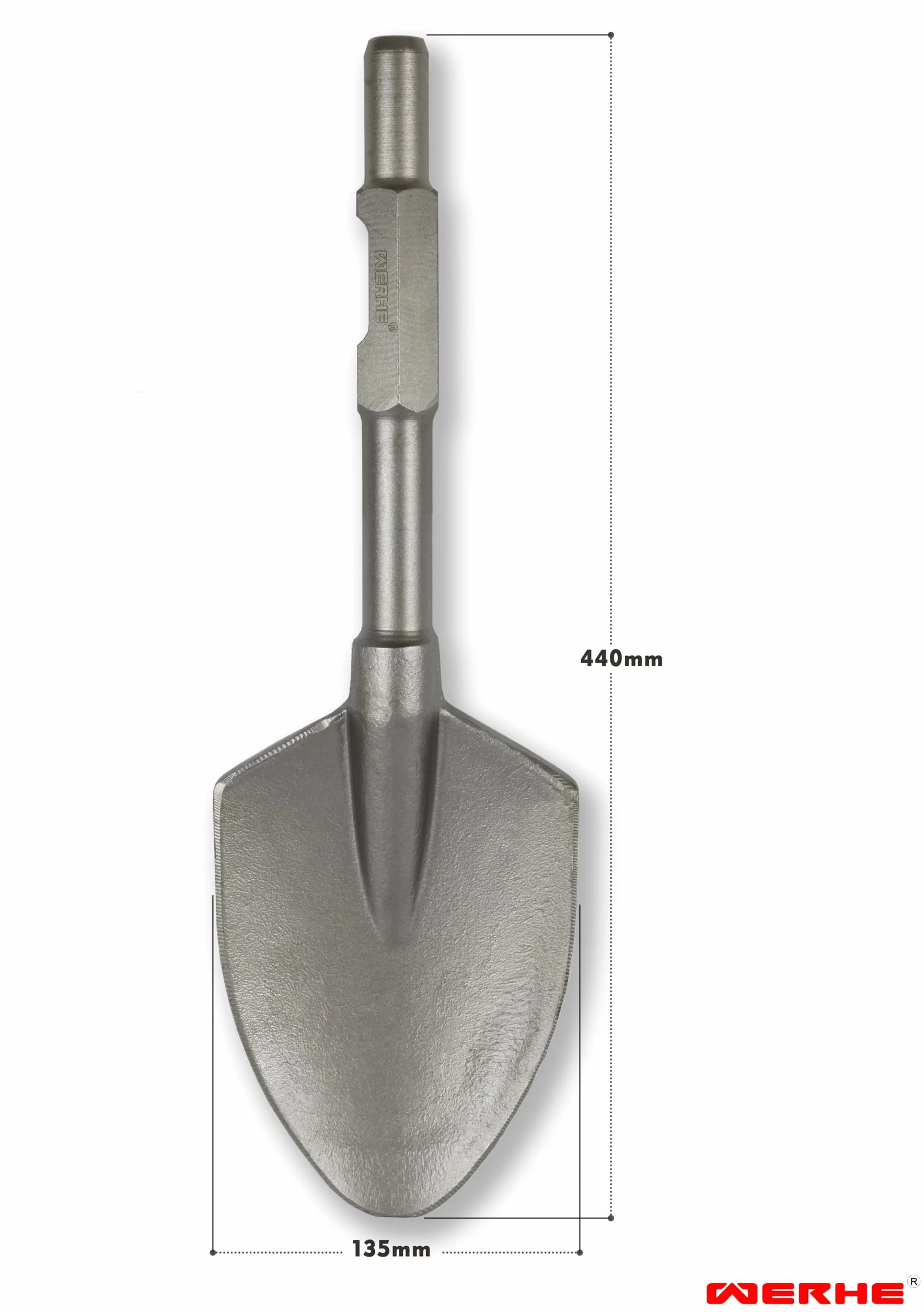 WERHE Professional SDS HEX scalpello a punta 135 x 440 mm supporto esagonale 30 mm per martello demolitore custodia