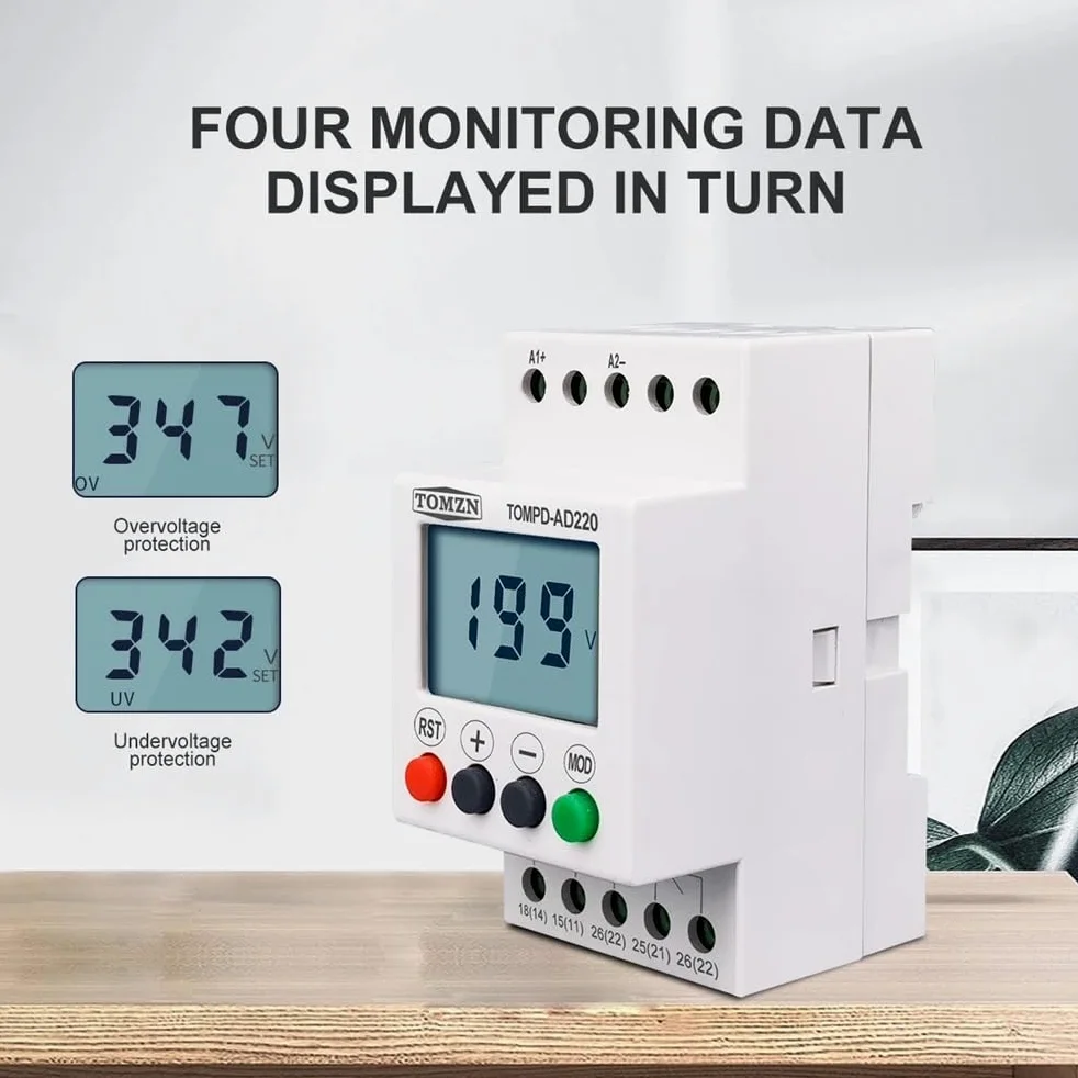 Interruttore Magnetotermico AC DC. Regolazione regolabile sopra e sotto Protezione di tensione SINGLE PASSAGGIO Tensione DIN monitoraggio del relè