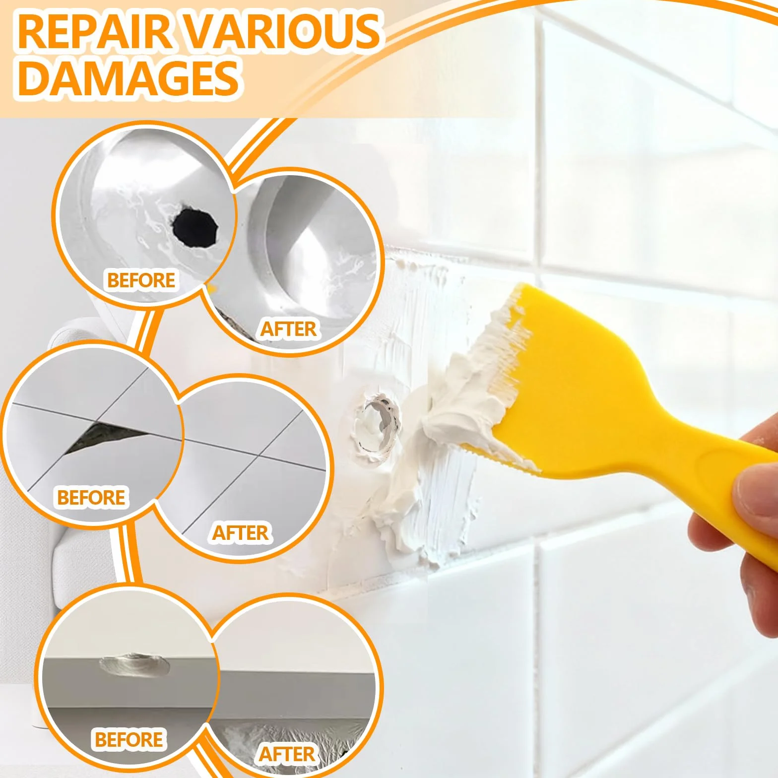 Kit Riparazione Piastrelle Gres Porcellanato Vasca da Bagno per Buchi Crepe Graffi