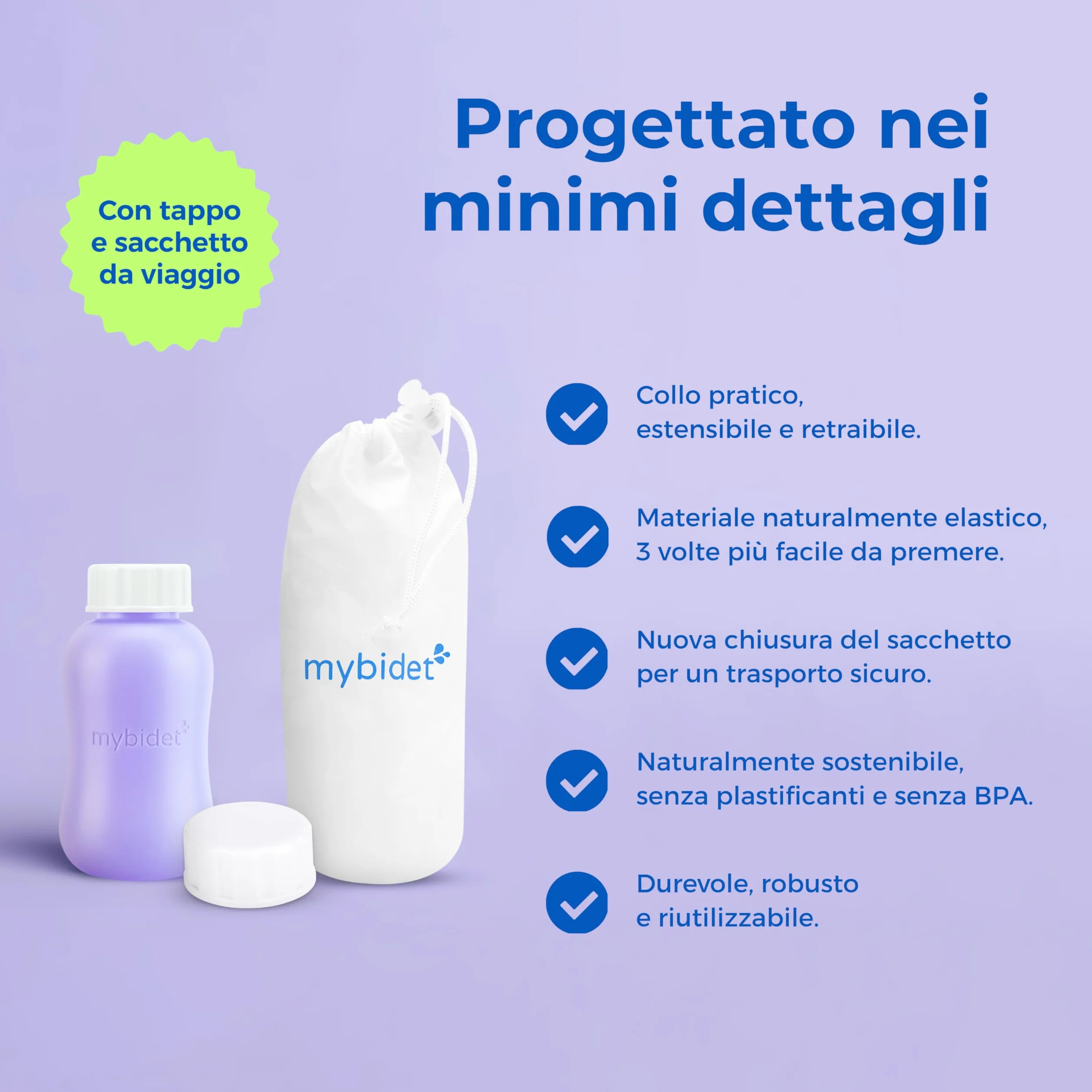Doccia Intima 3.0 Po con Borsa da Viaggio e Coperchio, Facile da Premere, per Gravidanza, Puerperio, Glutei Doloranti, Bidet o Doccia Popo, Materiali Ecologici e BPA-free, Viola