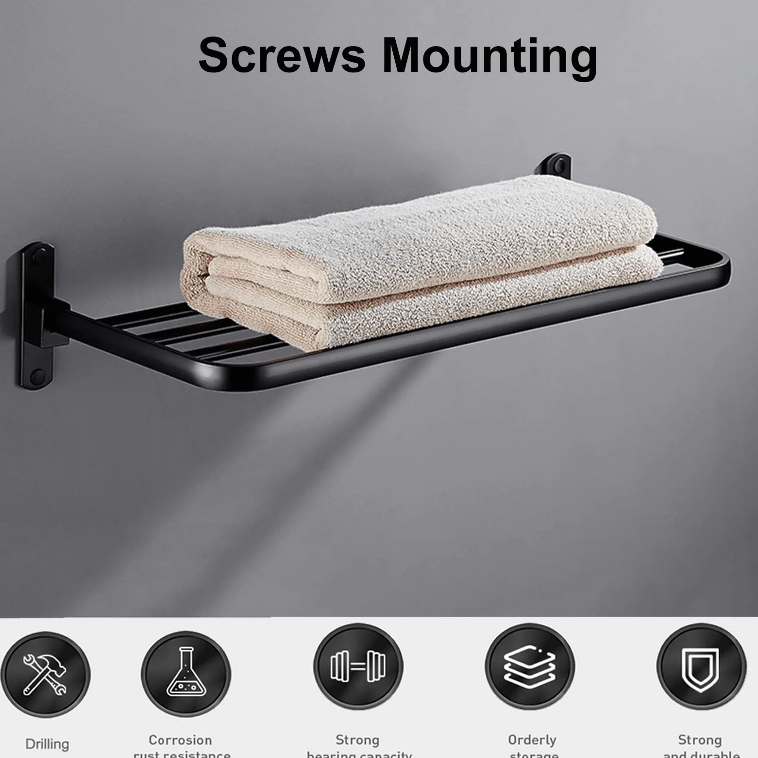 Mensola portasciugamani Portasciugamani 40/50 / 60cm, Porta Asciugamani da Bagno Portasciugamani a Parete per Bagno o Cucina (Dimensioni : 50cm)