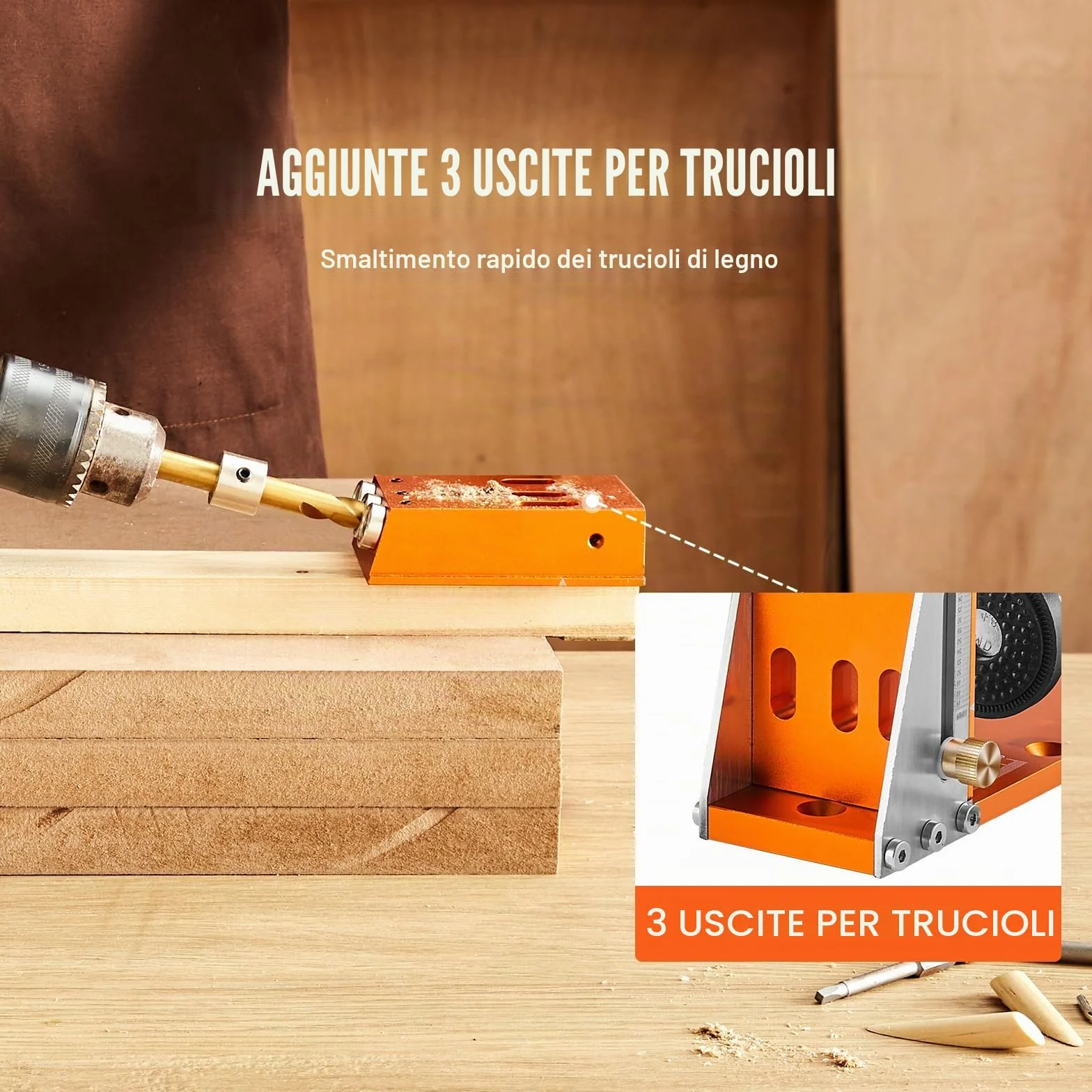 VEVOR Kit Dime per Fori Tascabili 3 Fori con Chiave Punte Quadrate, Set Dima Foratura Angolare Lavorazione Legno Alluminio