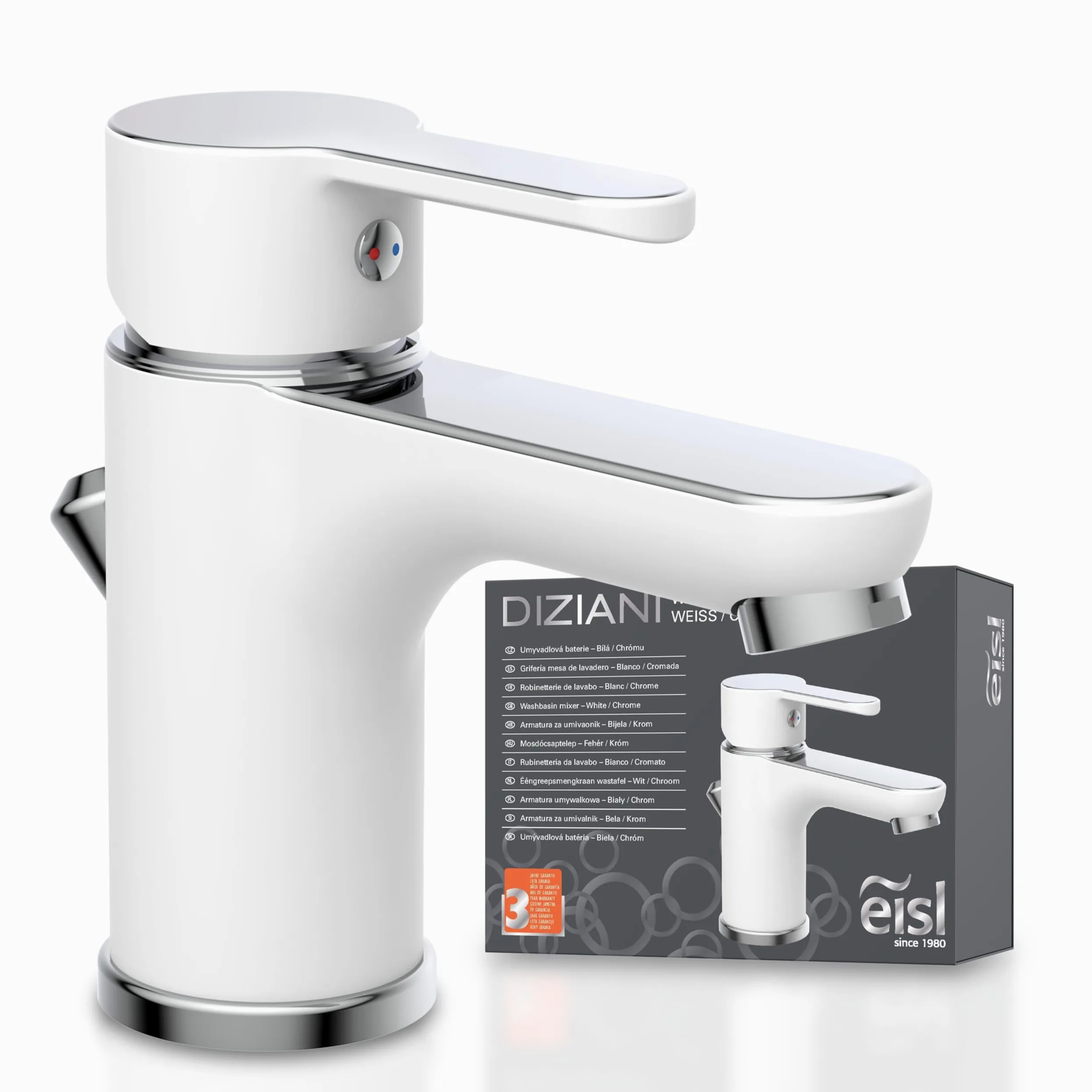 EISL disegno Nuevo, Miscelatore monocomando per lavabo, 1 pezzi, bianco/cromato, ni075dinwcr