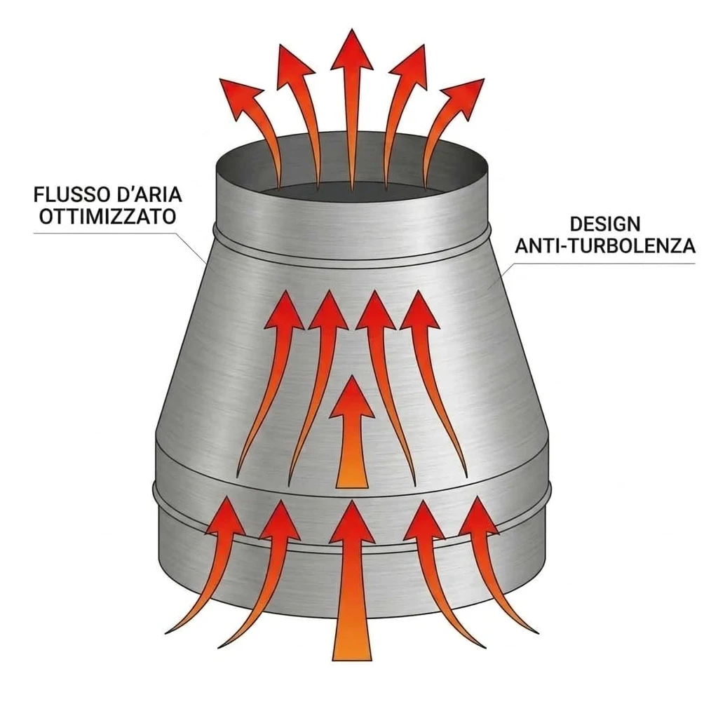 MAKA Comignolo Conico, Terminale in Acciaio Inox per Canna Fumaria Camino Stufa a Legna Pellet e Gas, Cappello Antipioggia Aspirafumo Conico(Ø 220 mm)