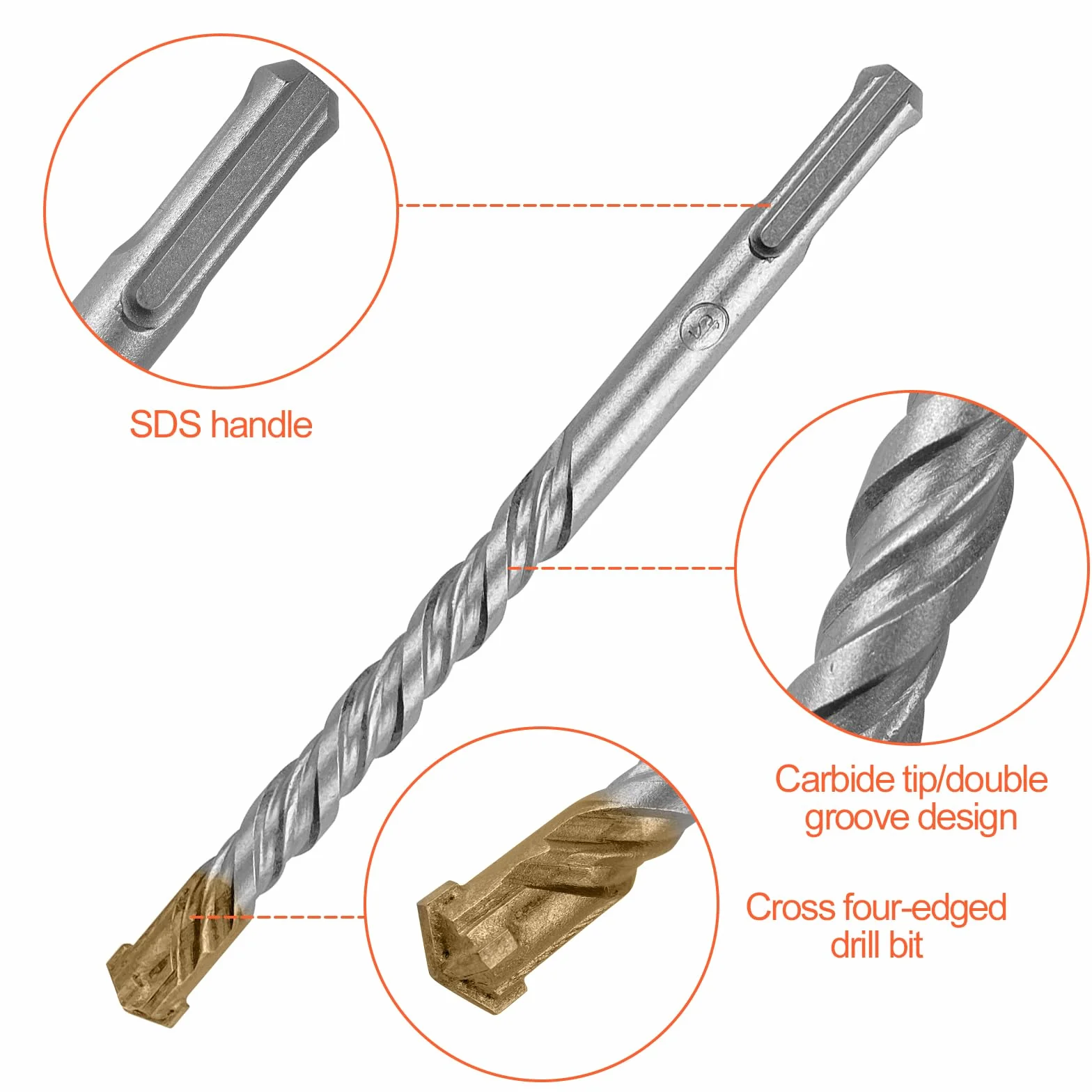 Rseuphiee Set Punte Trapano a Percussione SDS Plus, 9 Pezzi, 4 Taglienti, 5-16 x 160 mm, per Calcestruzzo Mattoni Cemento Pietra