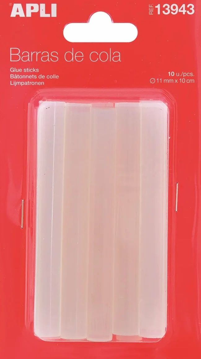 APLI Pack de 10 barras para pistola de cola, 11 mm x 10 cm, transparente