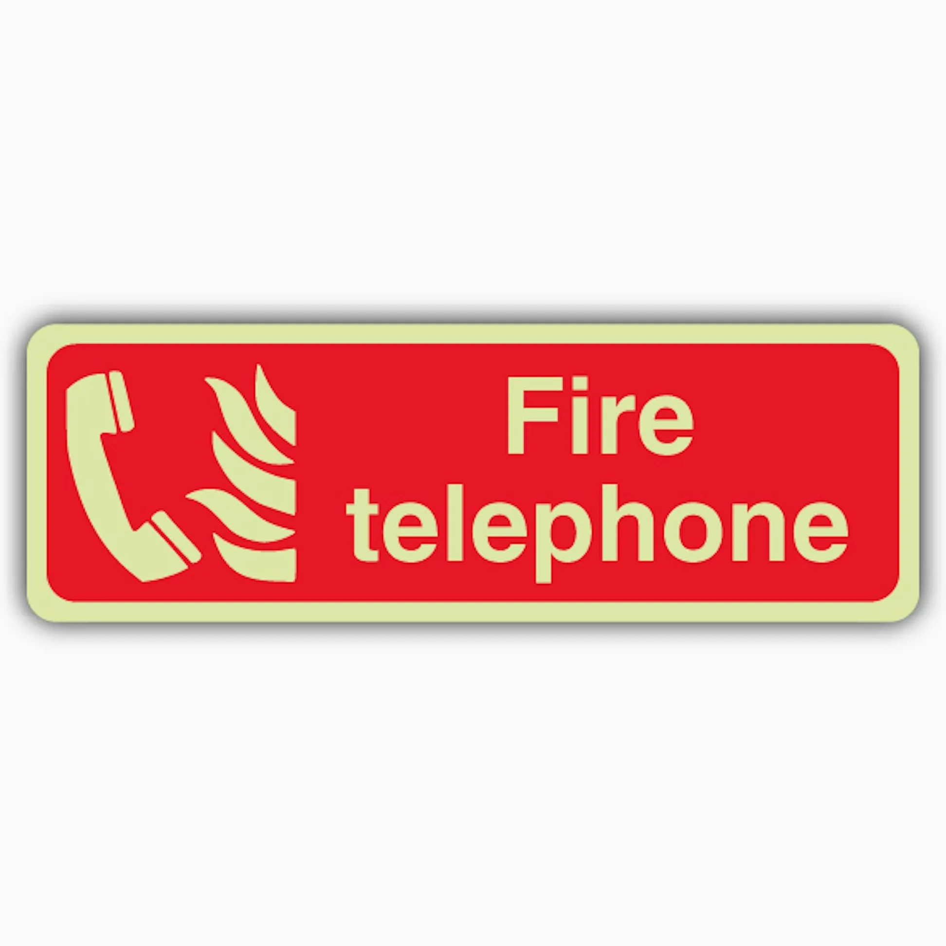 Cartello telefonico con scritta "V Safety Glow In The Dark Fire", formato orizzontale, 600 x 200 mm, realizzato in vinile autoadesivo a doppia luce, segnaletica antincendio, prodotta in Gran Bretagna