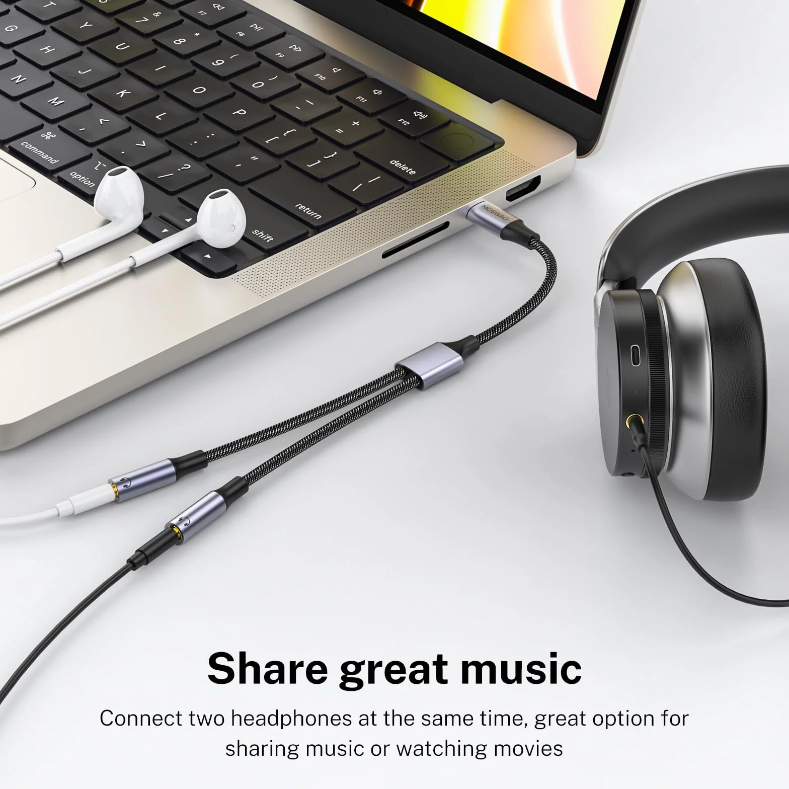 MOSWAG Adattatore USB C Jack Splitter, Adattatore Splitter Jack USB C a Doppio Ingresso da 3,5 mm compatibile con Galaxy S24 S23 S22 S21 iPhone 16 Pro Max/16 Pro/16 Plus, Pixel 7 6 Pro 5