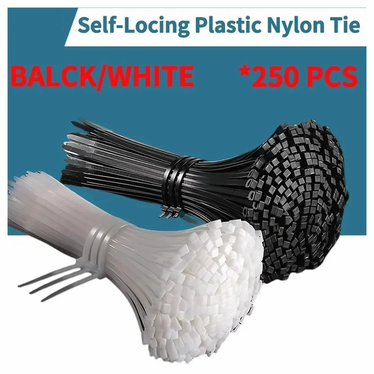 250 fascette autobloccanti resistenti in nylon bianco e nero for cablaggio - Facile Installazione(White,8x500mm)