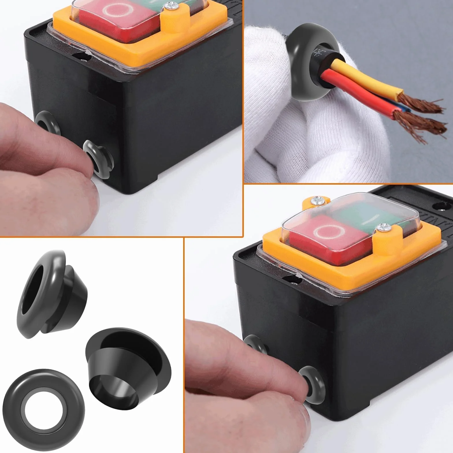 Gommino Passacavi in Gomma 10mm 40 Pezzi Nero per Proteggere Fili Cavi