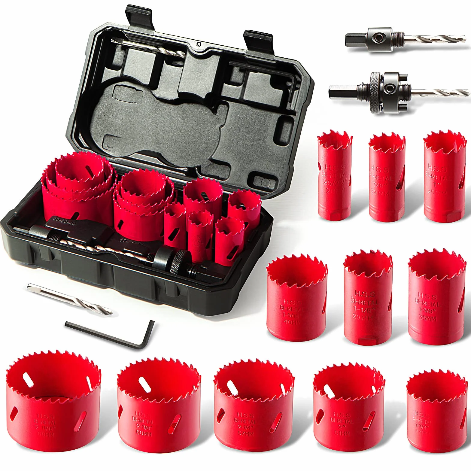 HYCHIKA Sega a Tazza Bi-metallica 17 PCS 20mm-68mm Profondità di Taglio 40mm per Trapano Metallo Legno PVC