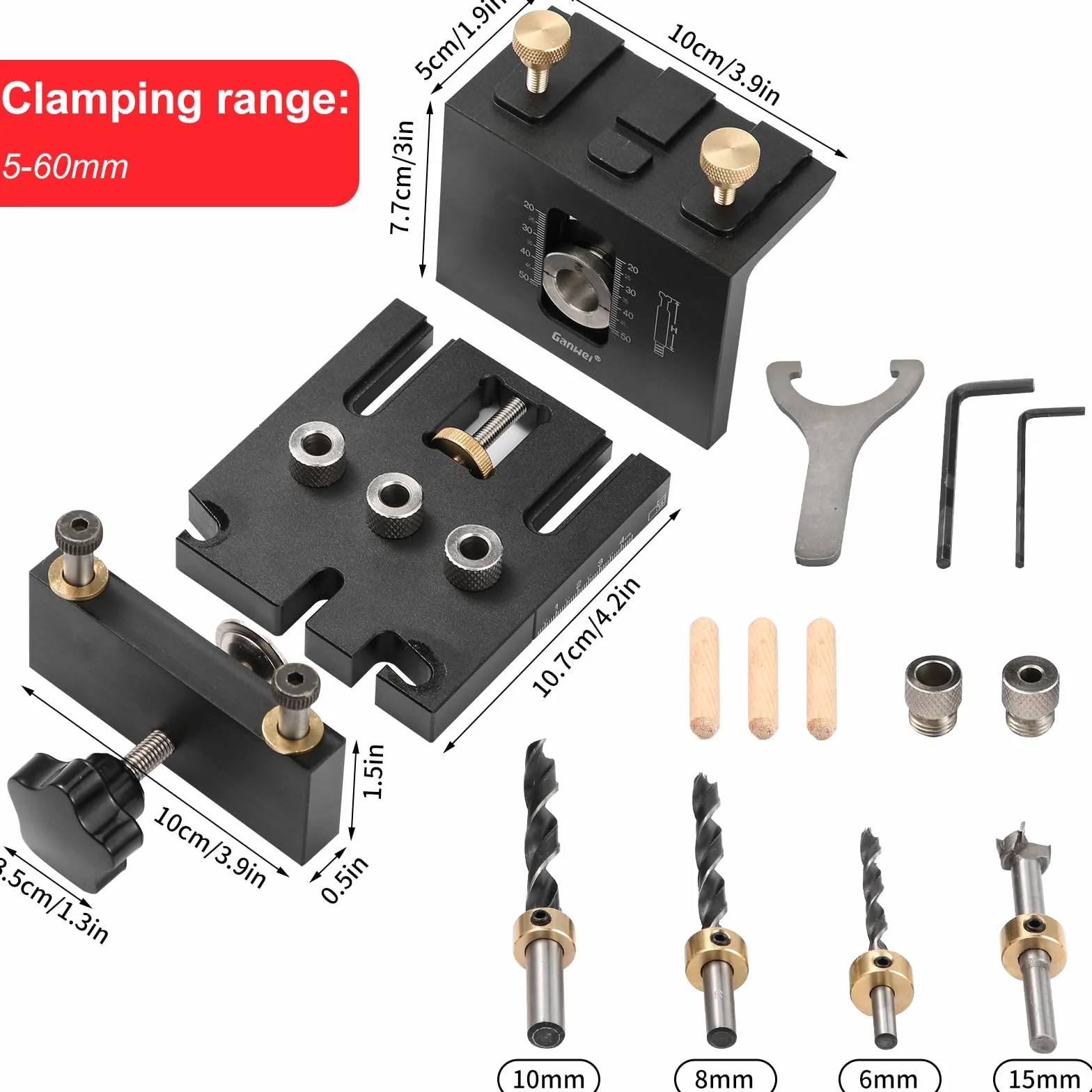 Idong 3in1 Dima per Fori a Tasca 6/8/10/15mm, Kit di Guida Trapano per Legno 5-60mm