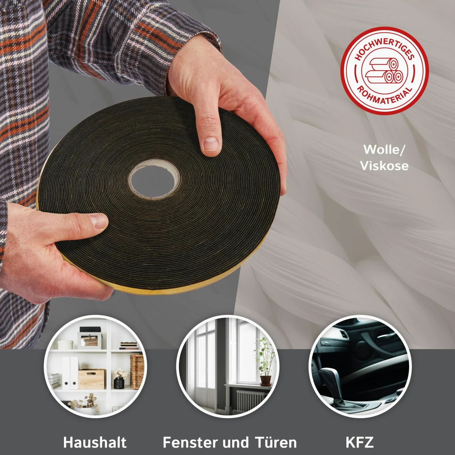 Nastro in feltro autoadesivo largo 50 mm, spessore 3 mm, lunghezza 10 m, nero versatile, ideale come rotolo di feltro per sedie e mobili pesanti