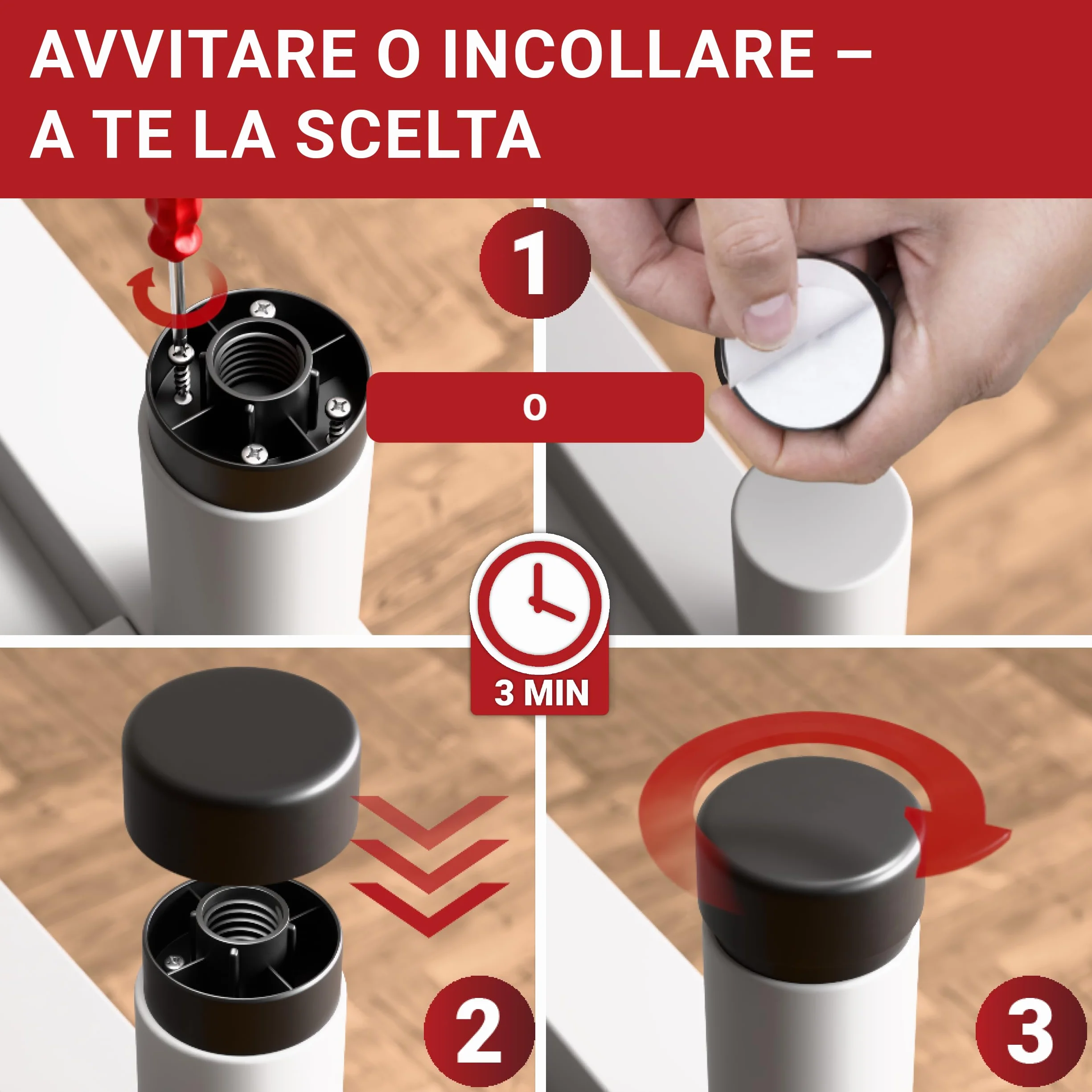 LouMaxx Piedini per Mobili Adesivi Regolabili Ø 53,5 mm – Set da 4
