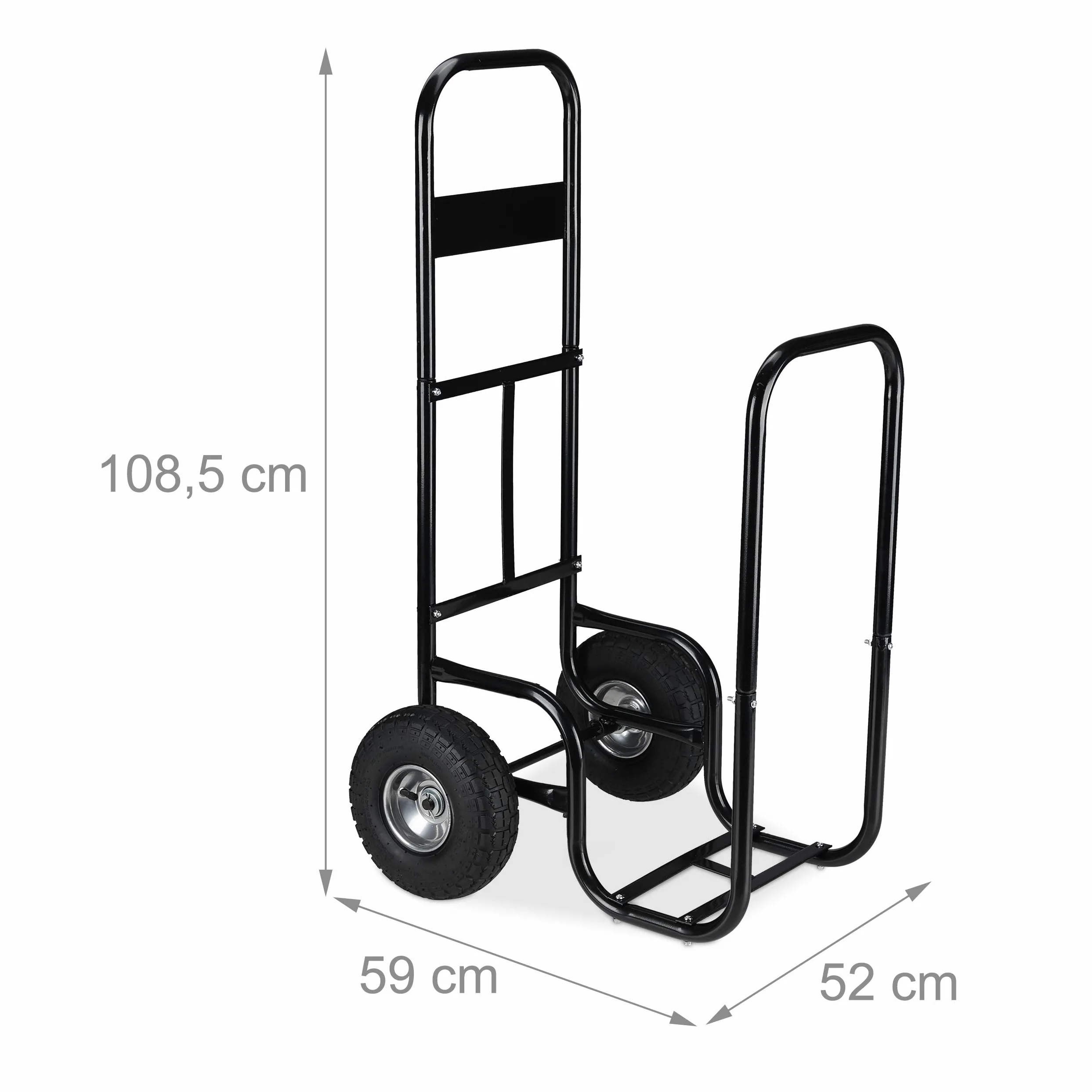 Relaxdays Carrello per Legna, da Trasposto, in Acciaio, con 2 Ruote, Contenitore, capacità di Carico Fino a 60 kg, Nero