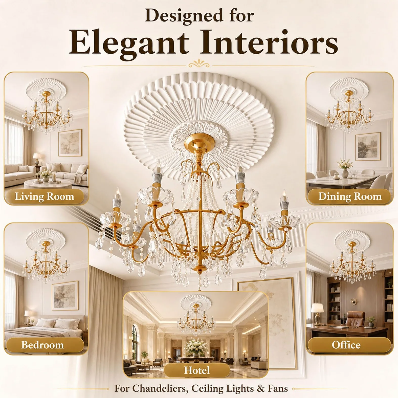 Rosone Decorativo per Soffitto,Piastra Rotonda per Ventilatore A Soffitto,Rosoni in Polistirolo Decorativi,Medaglione per plafoniera,Leggero e Facile da Applicare,per Soffitto e Pareti
