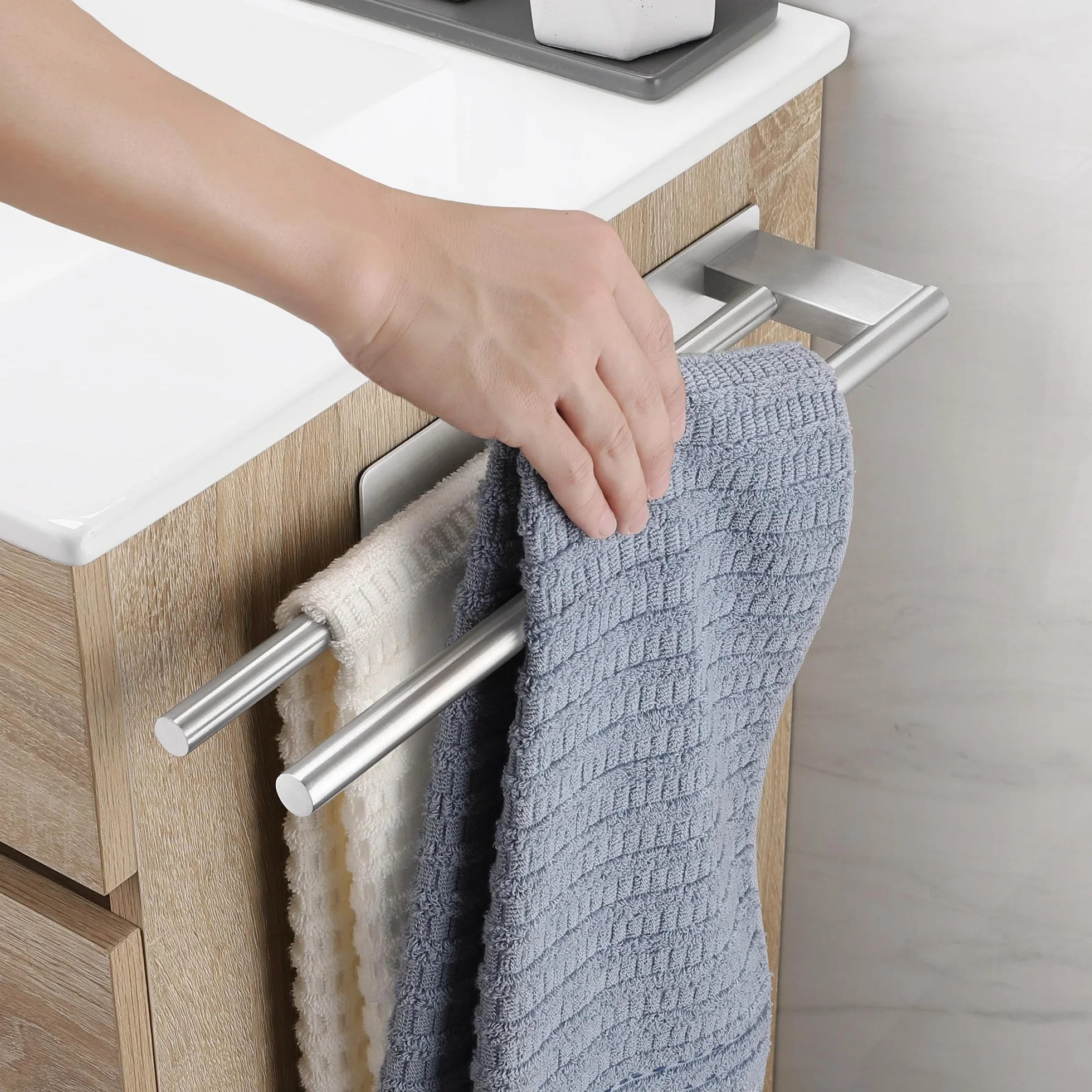 Porta Asciugamani Bagno Adesivo Doppio in Acciaio Inox Argento