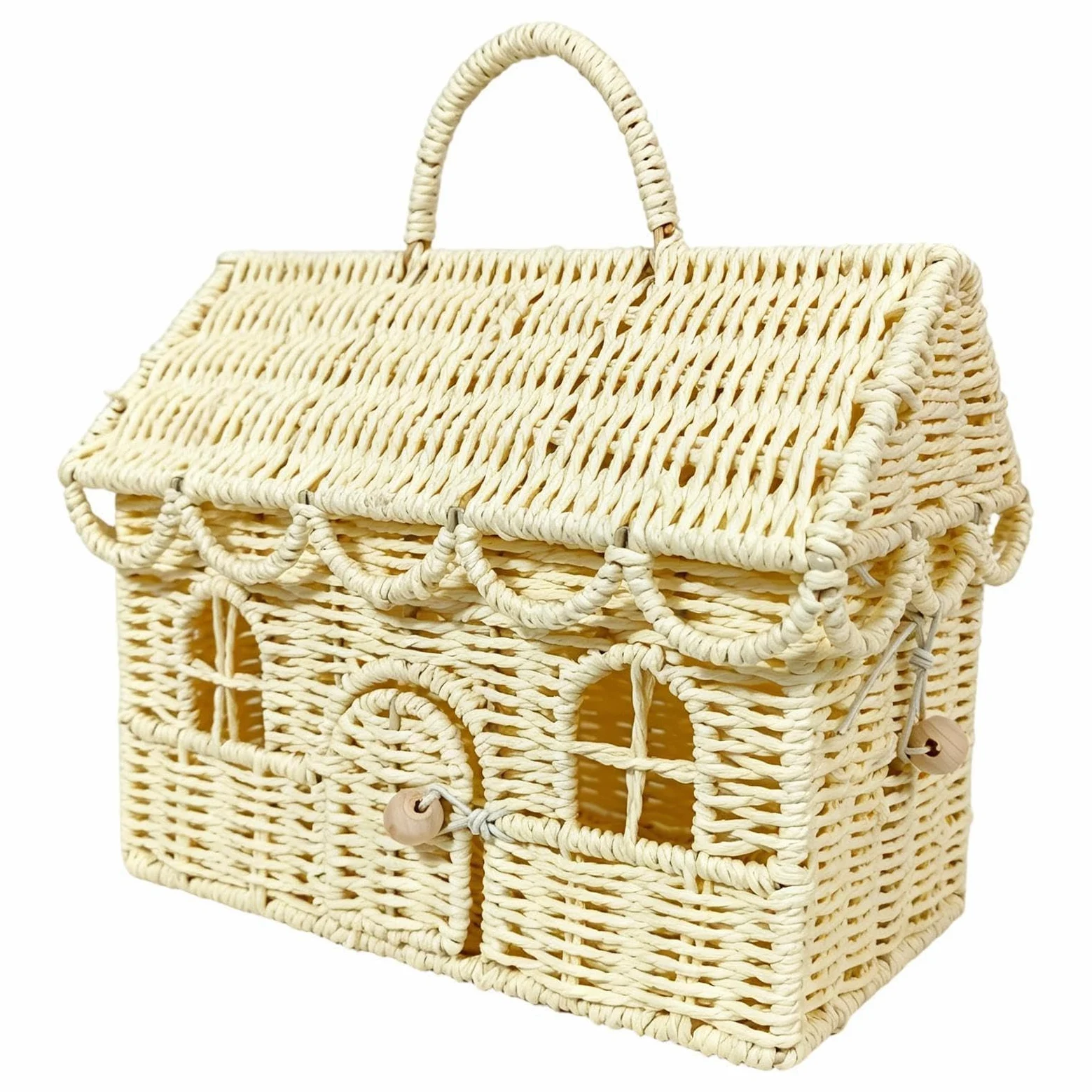 Cesto portaoggetti intrecciato a forma di casa con coperchio, ideale per casa, matrimonio, cucina, camera da letto, cameretta dei bambini e fattoria