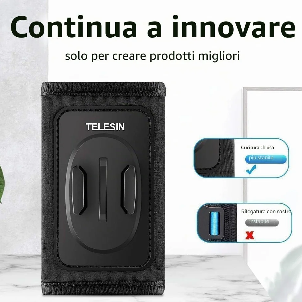 TELESIN Supporto da Zaino e Spallacci per GoPro Hero 13 12 11 10 9 8 DJI Osmo 360 Action 5 Pro 4, Insta360, con Cuscinetto Regolabile e Gancio a J e Attacco per Cinghia, Fotocamera di Azione Accessori