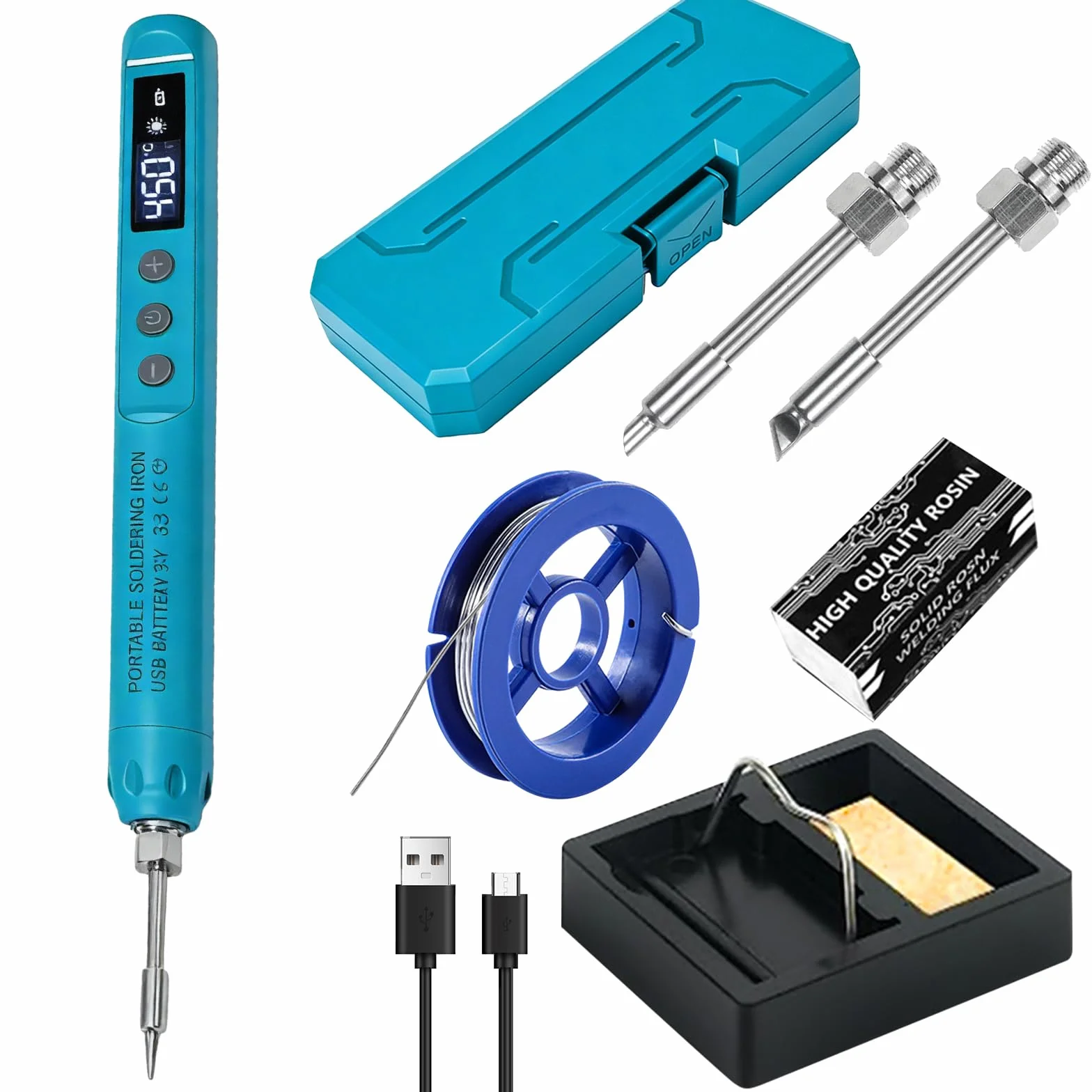 Saldatore a Batteria con LCD, Temperatura Regolabile 200℃-450℃, Ricaricabile USB Senza Fili