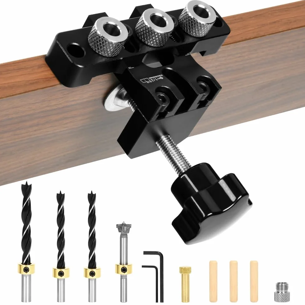 Flintronic Dima per Spinatura Legno 8/10/15 MM, 3 in 1 Dima per Fori a Tasca, con Clip di Posizionamento